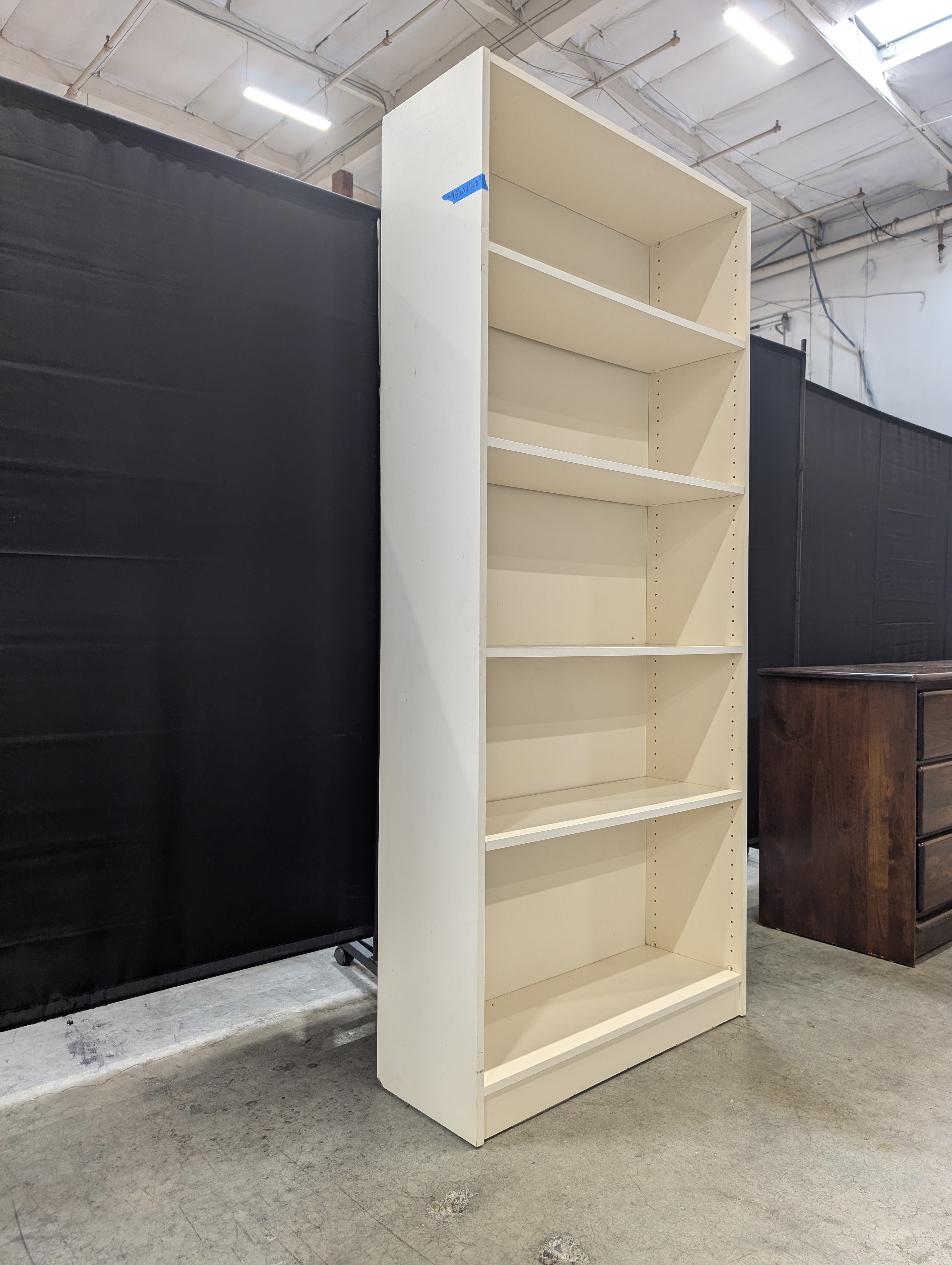 White Five-Shelf Bookcase with Adjustable Shelves