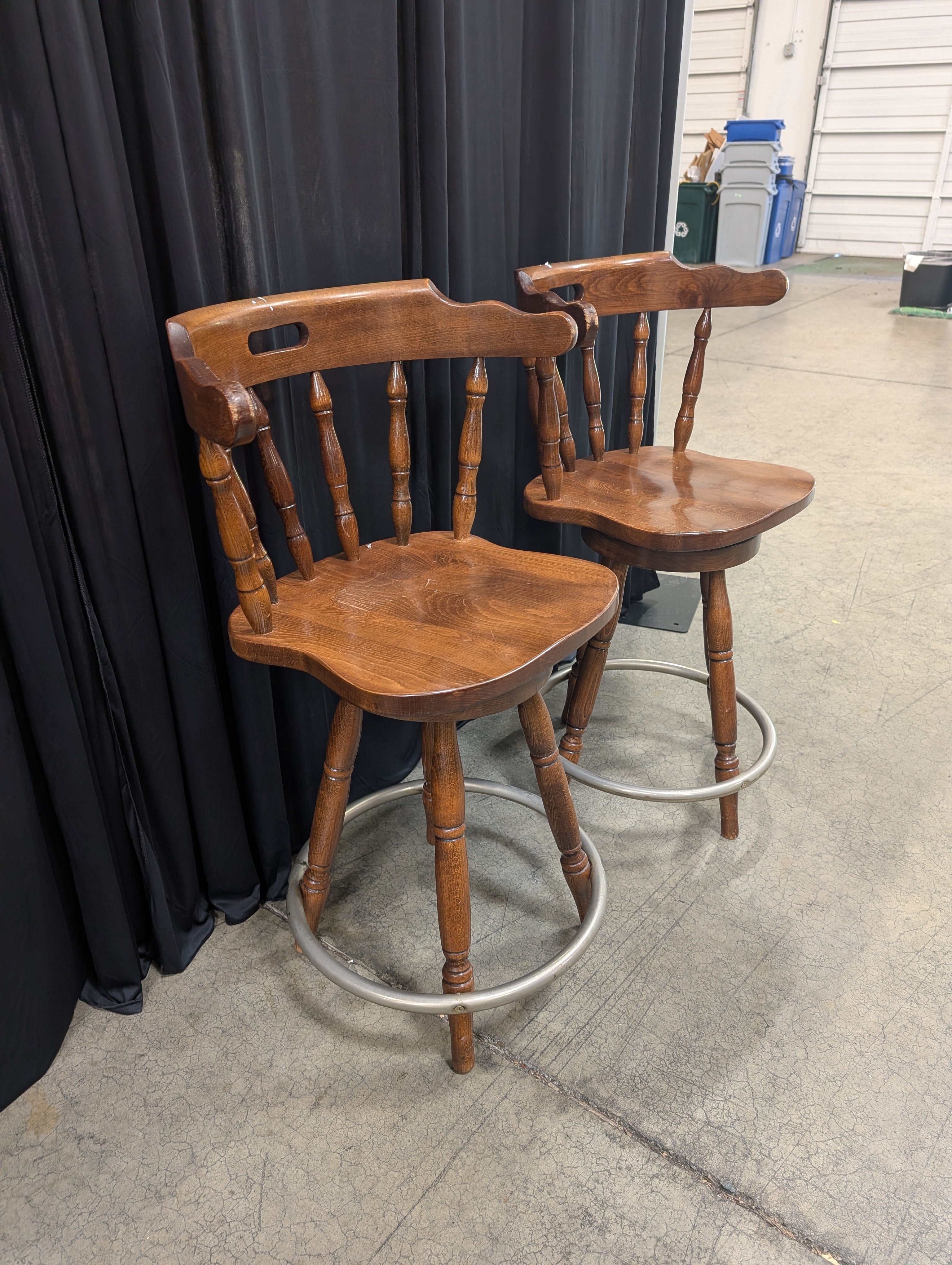 Two Windsor Swivel Bar Stools in Wood