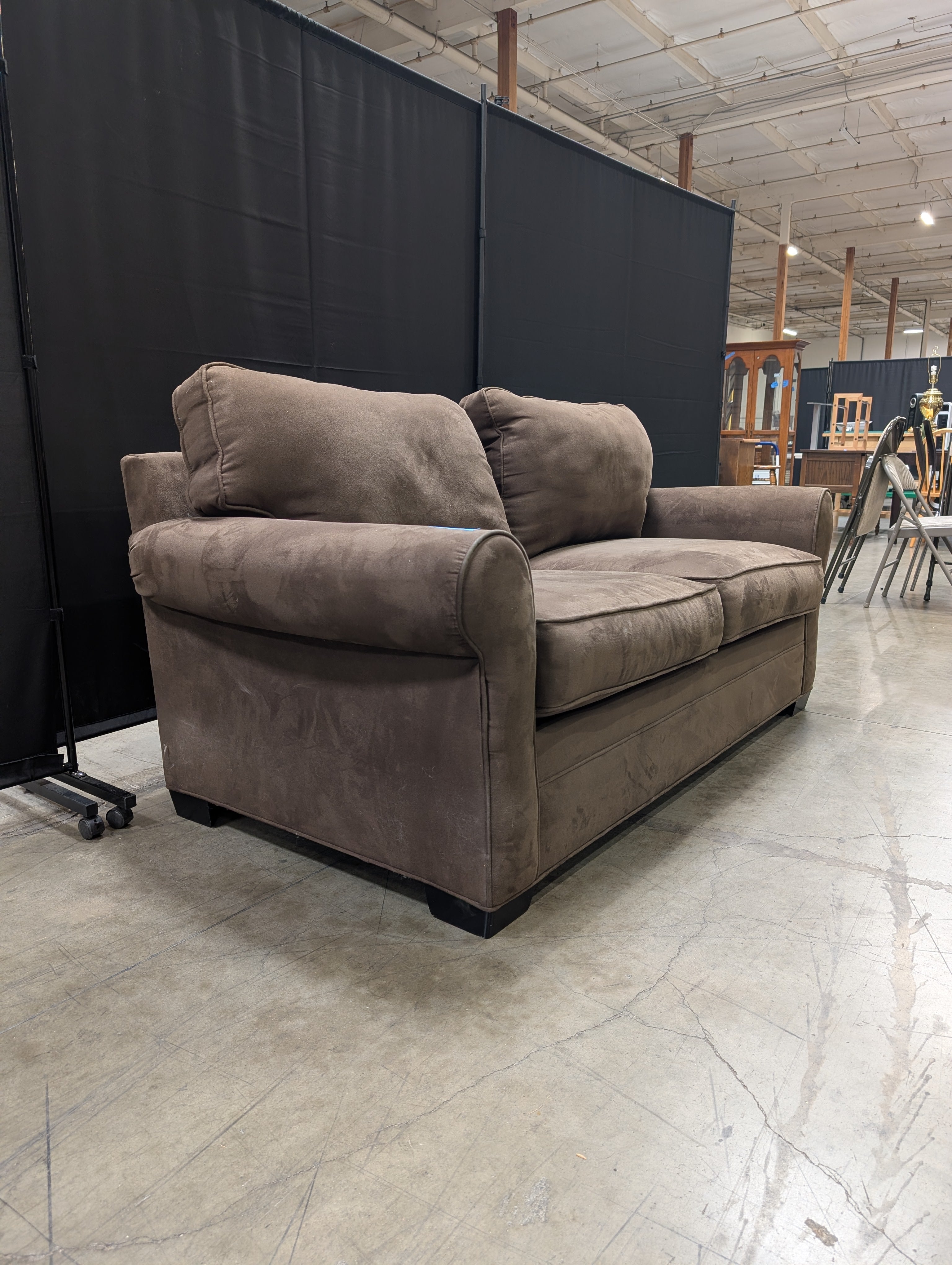 Plush Brown Two-Seater Sofa with Rolled Arms