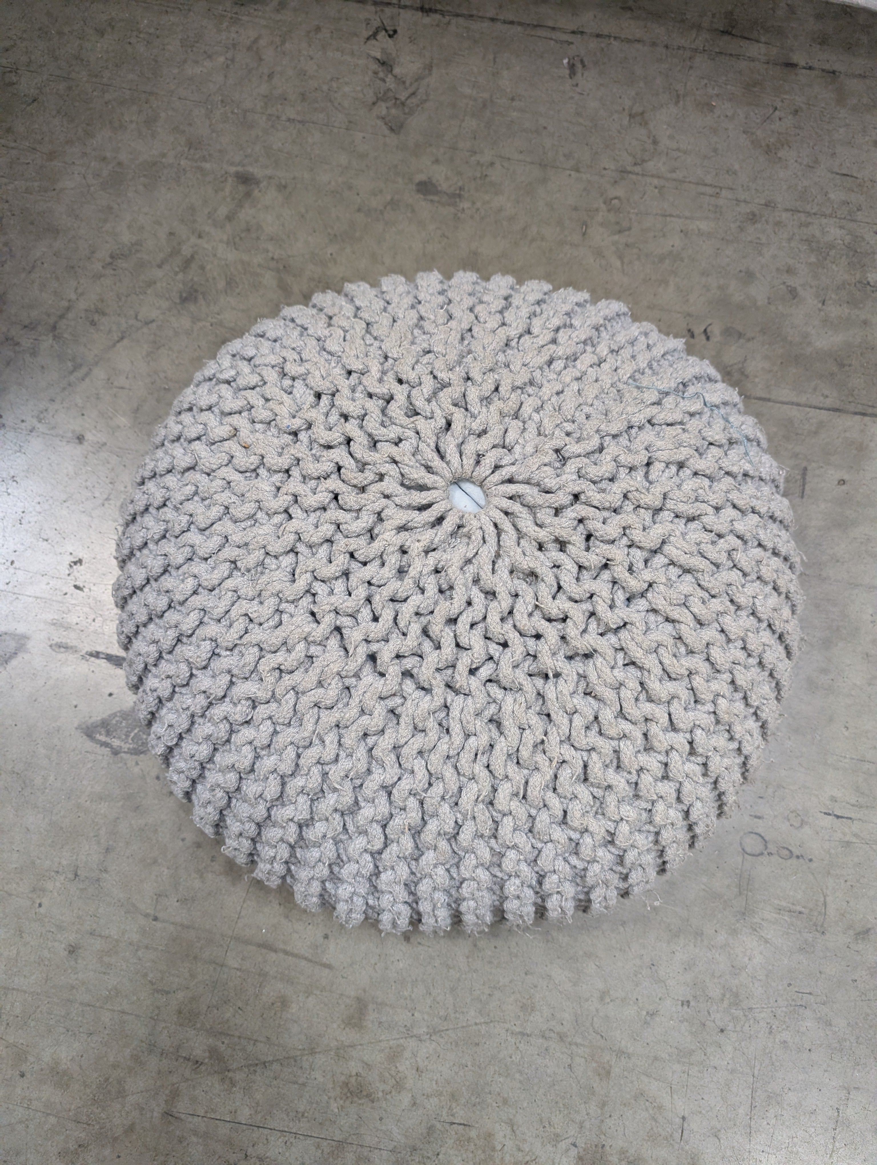Round Grey Knitted Pouf Ottoman