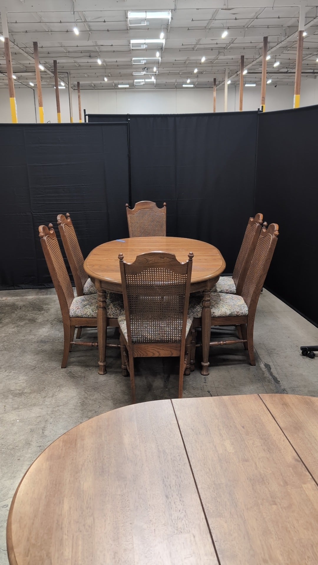 Traditional Oval Wood Dining Table with Six Cane Back Chairs