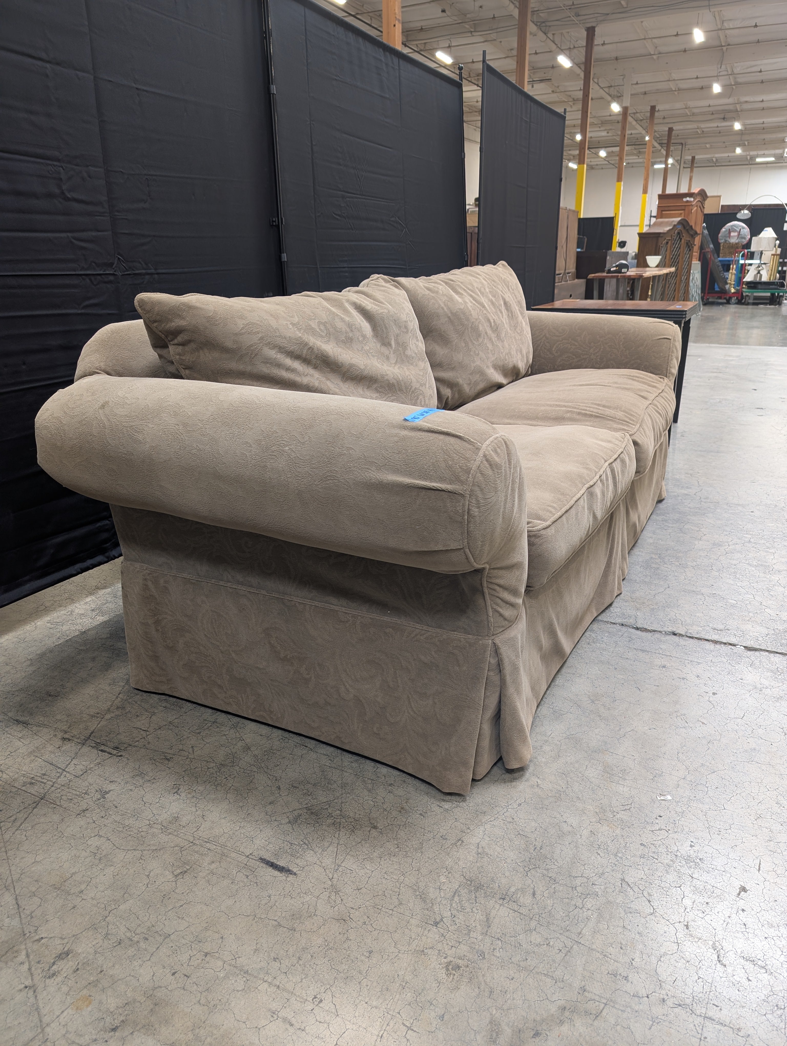 Tan Rolled Arm Fabric Couch