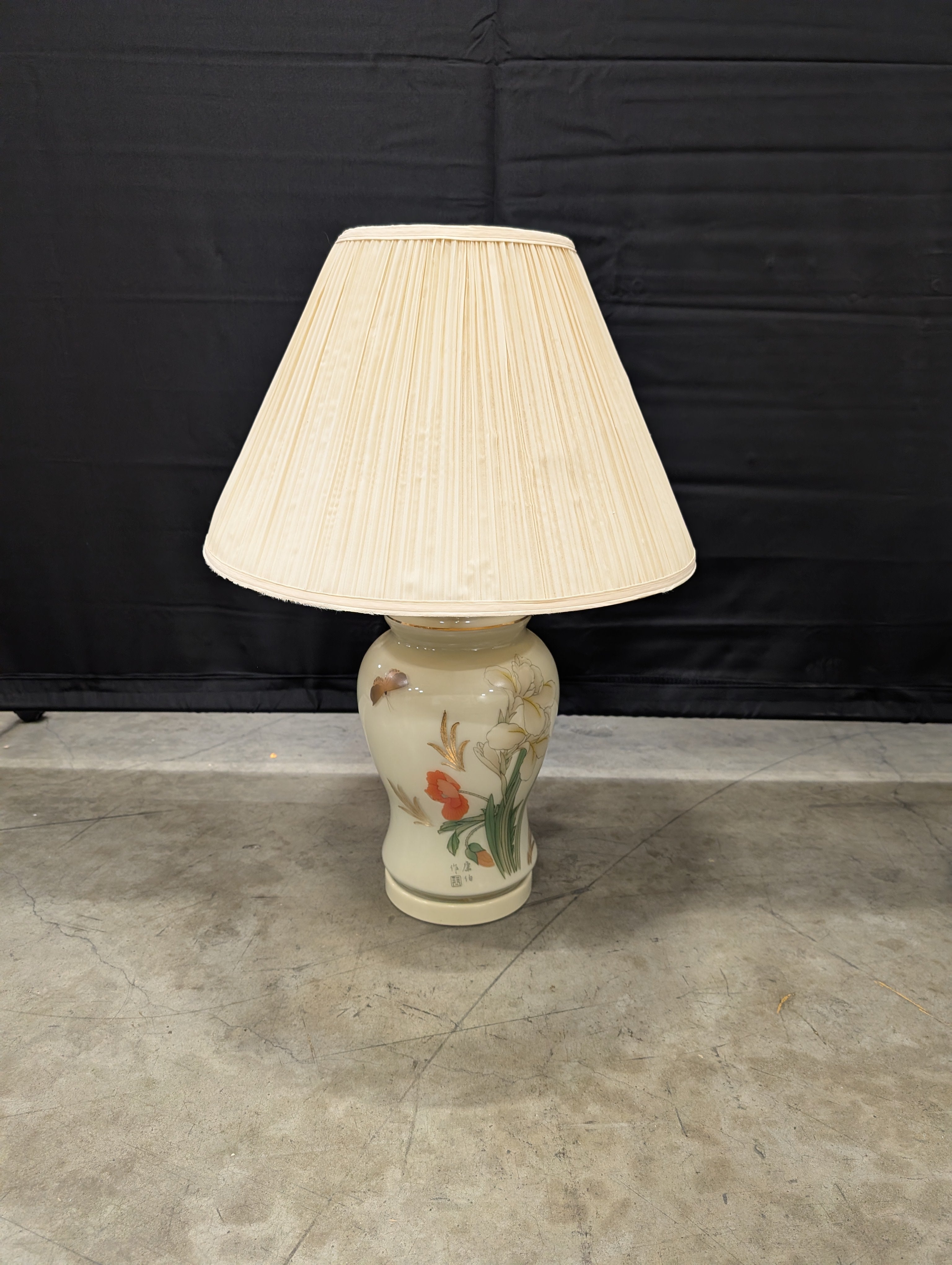 Decorative Cream Ceramic Urn Lamp Base with Gold Accents