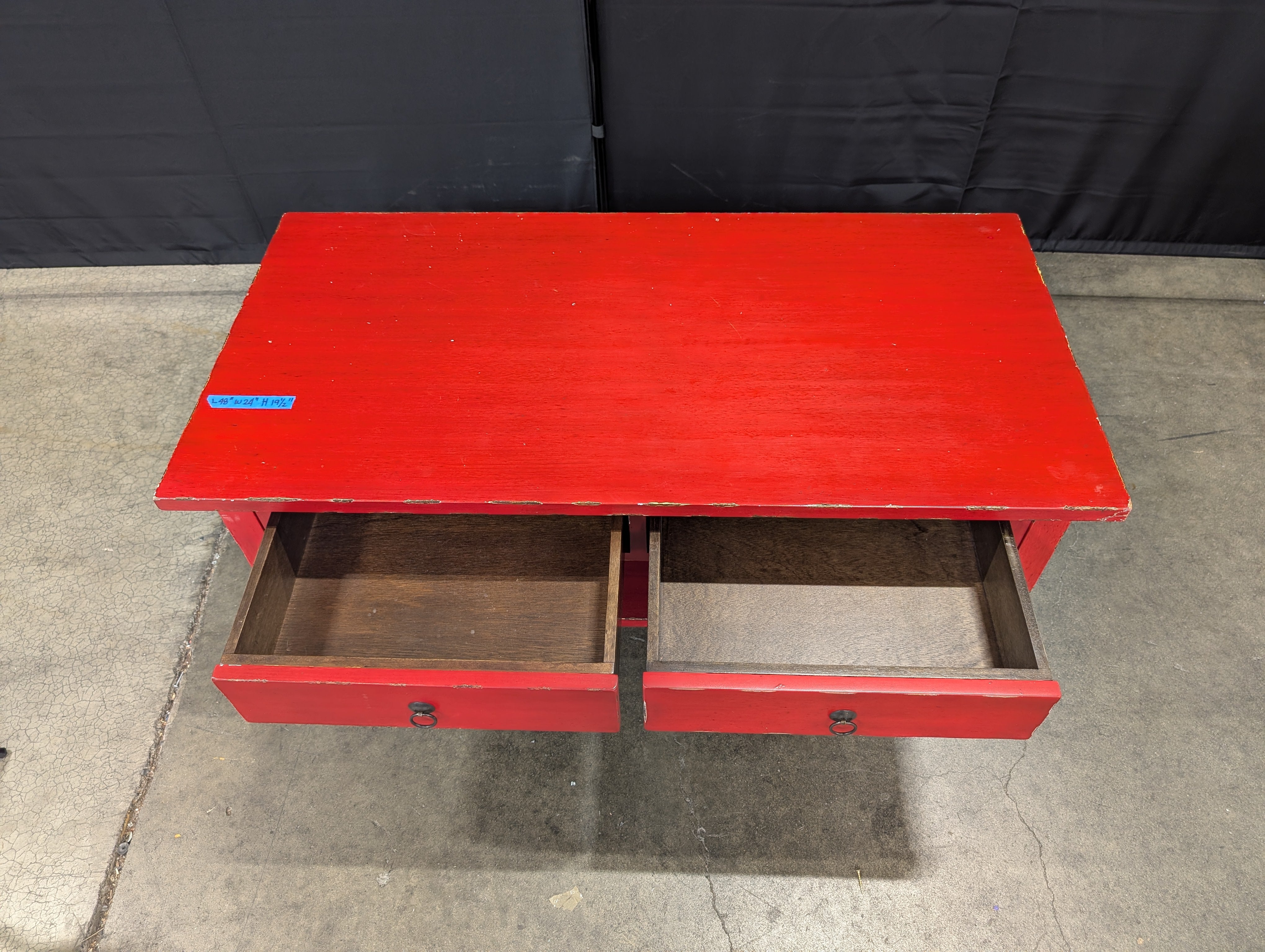 Red Wood Storage Coffee Table with Two Drawers