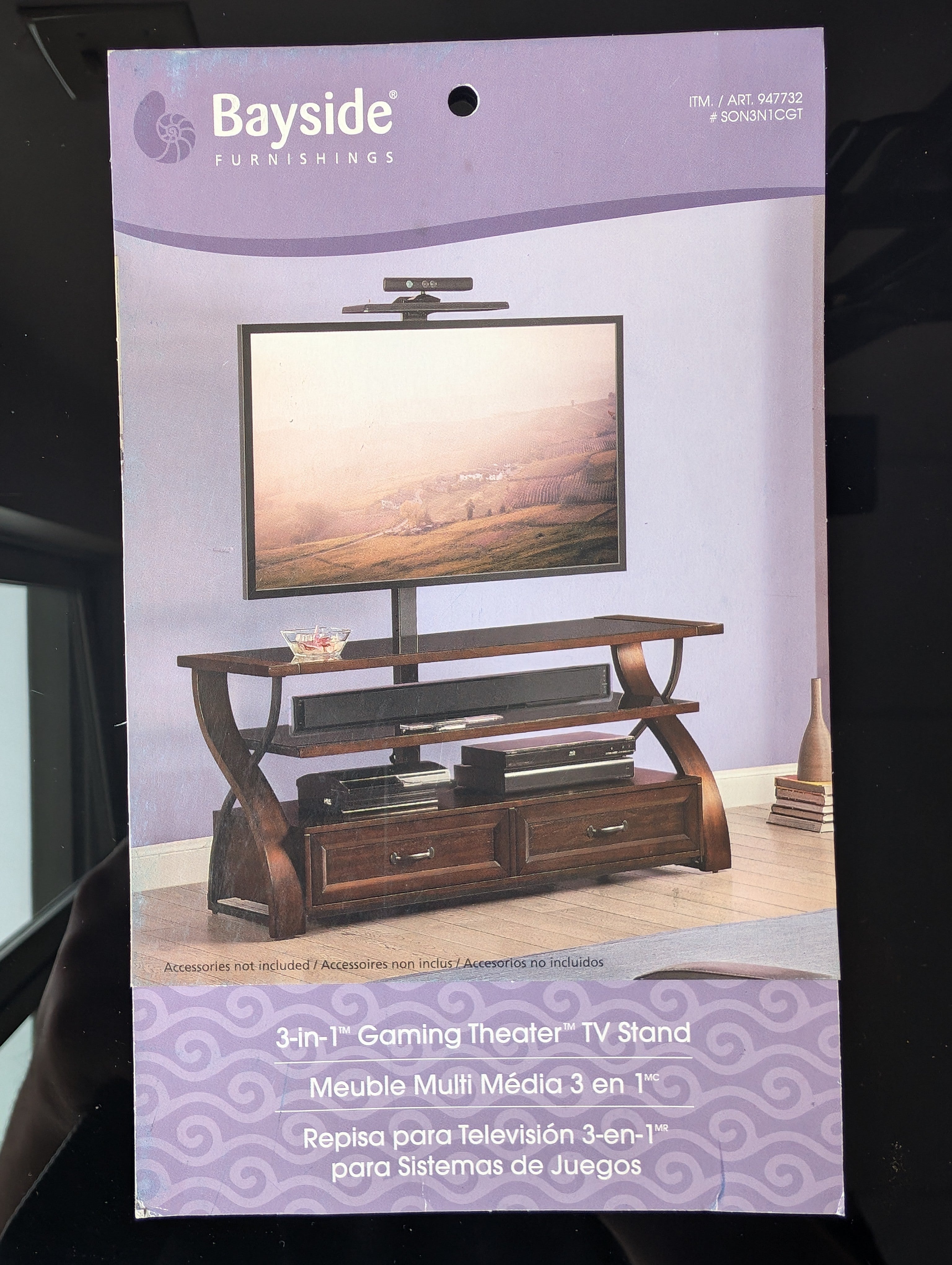 Dark Wood Media Console with Integrated TV Mount and Storage Drawers