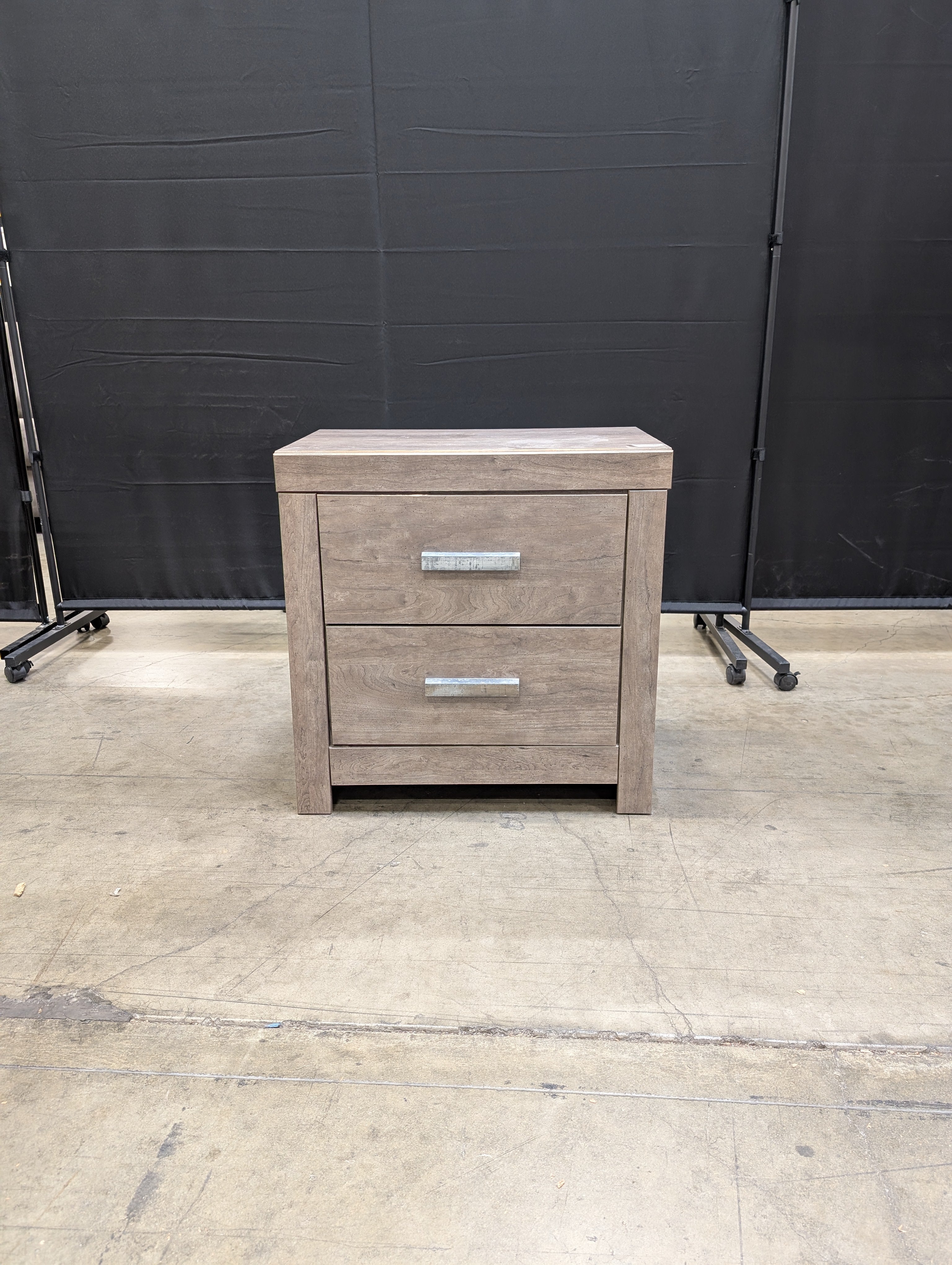 Modern Two-Drawer Bedside Table with Light Wood Grain Finish