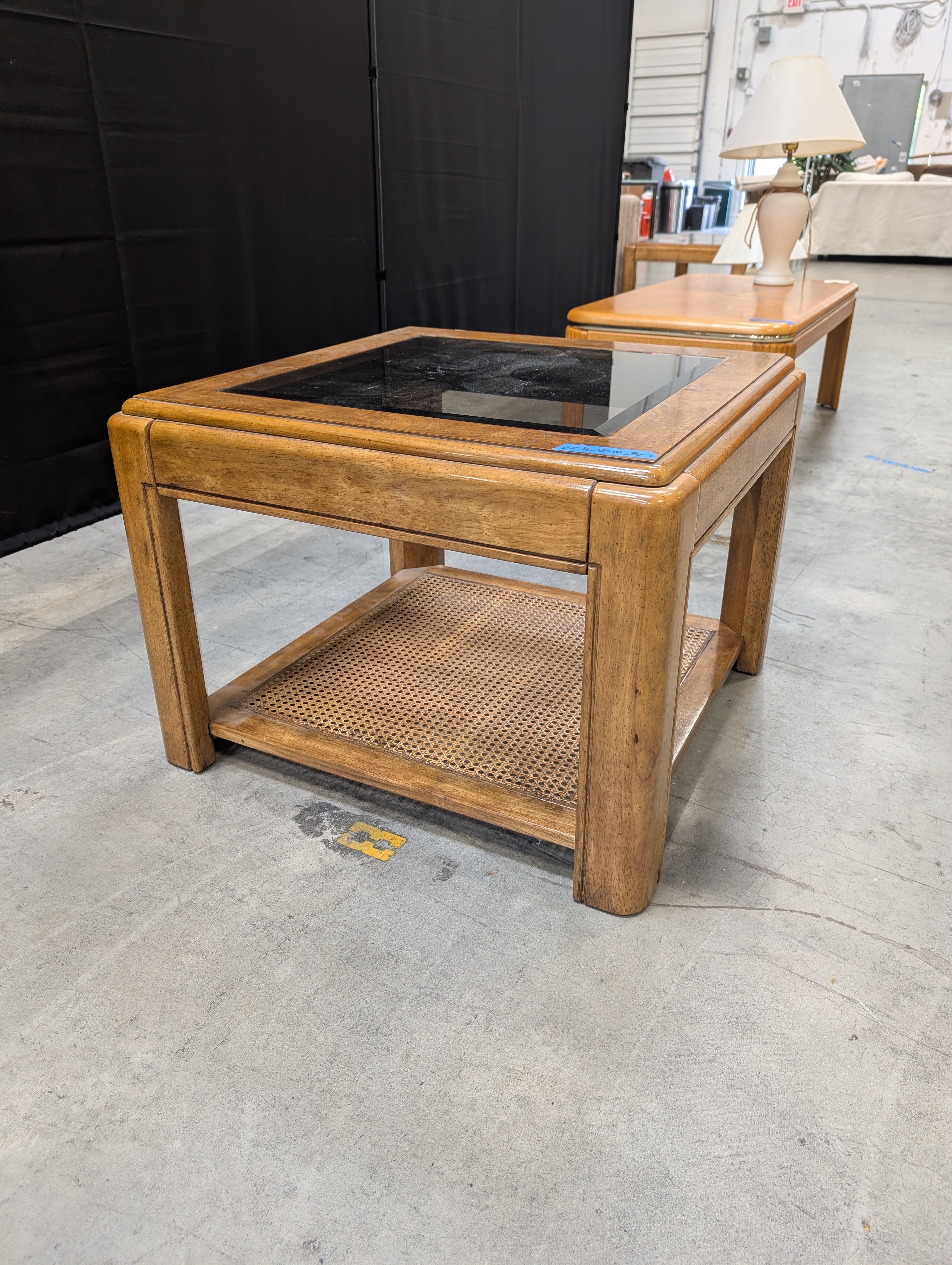 Vintage Style Wood and Glass Square Accent Table