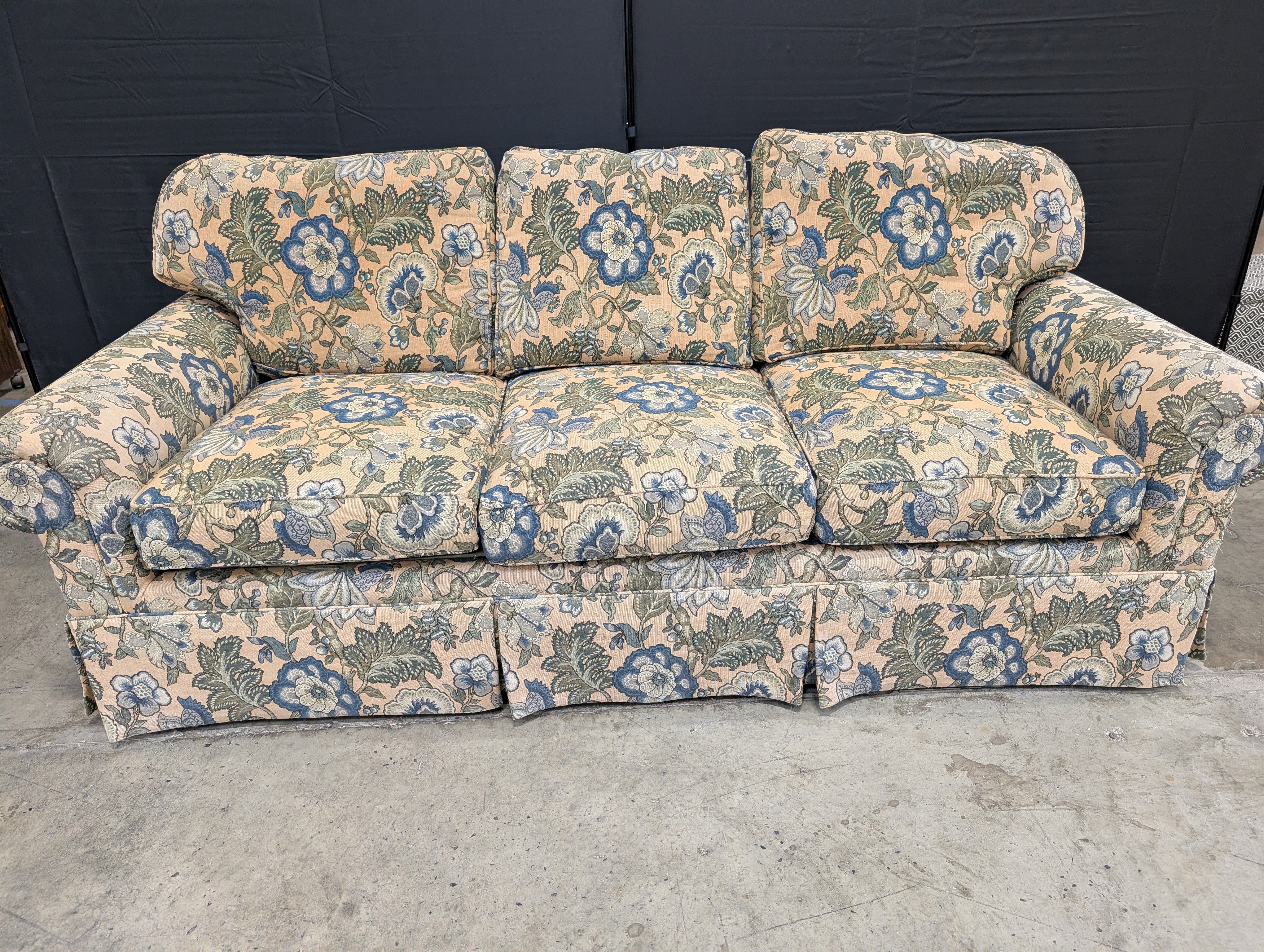 Floral Upholstered HENREDON Rolled Arm Sofa