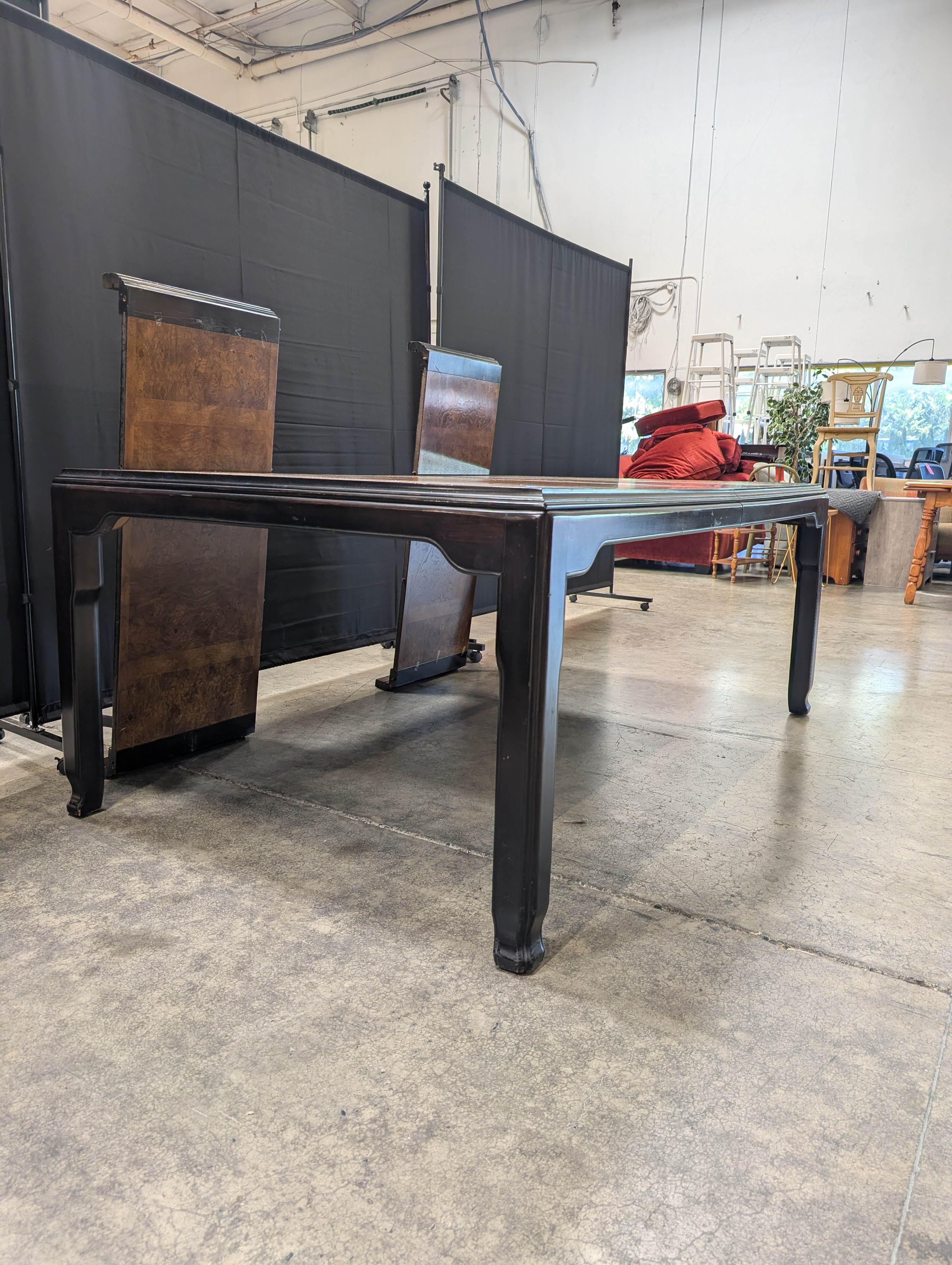 Rectangular Dark Hardwood Dining Table with Burl Wood Veneer Top