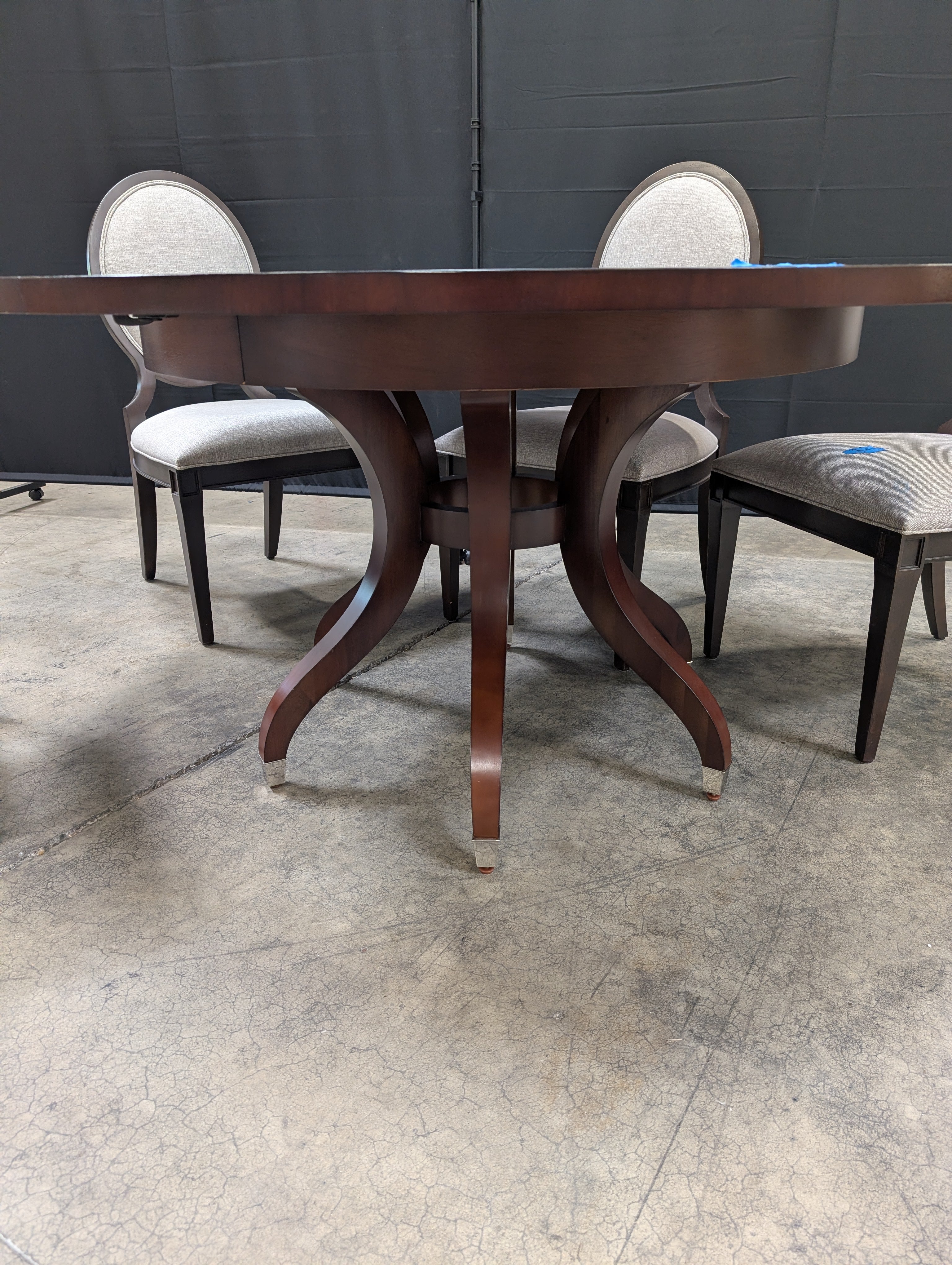 ETHAN ALLEN Dark Wood Dining Set with Six Upholstered Chairs
