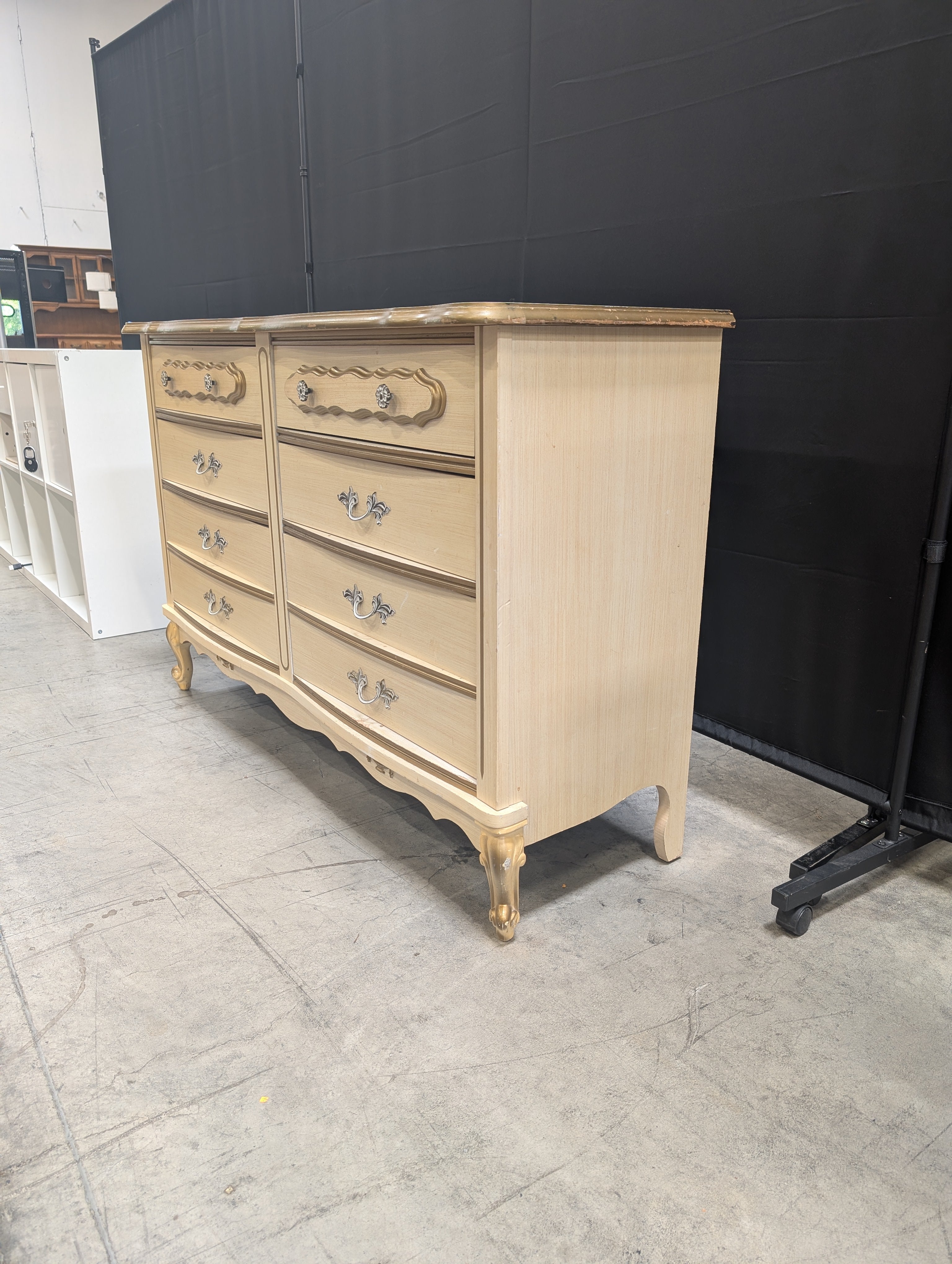 Vintage Cream French Provincial Style Dresser with Gold Accents
