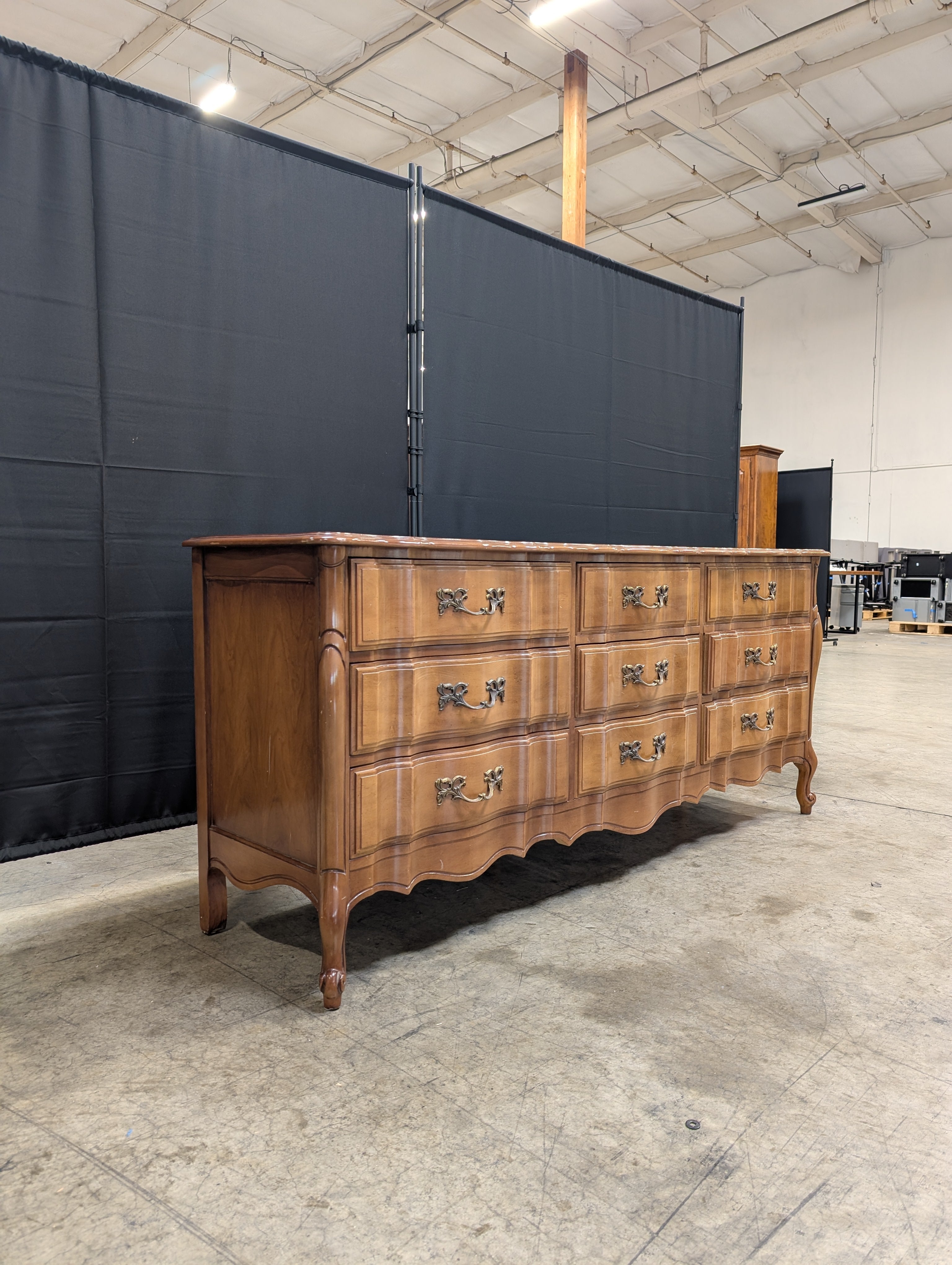 Vintage United Furniture French Provincial 9-Drawer Triple Dresser