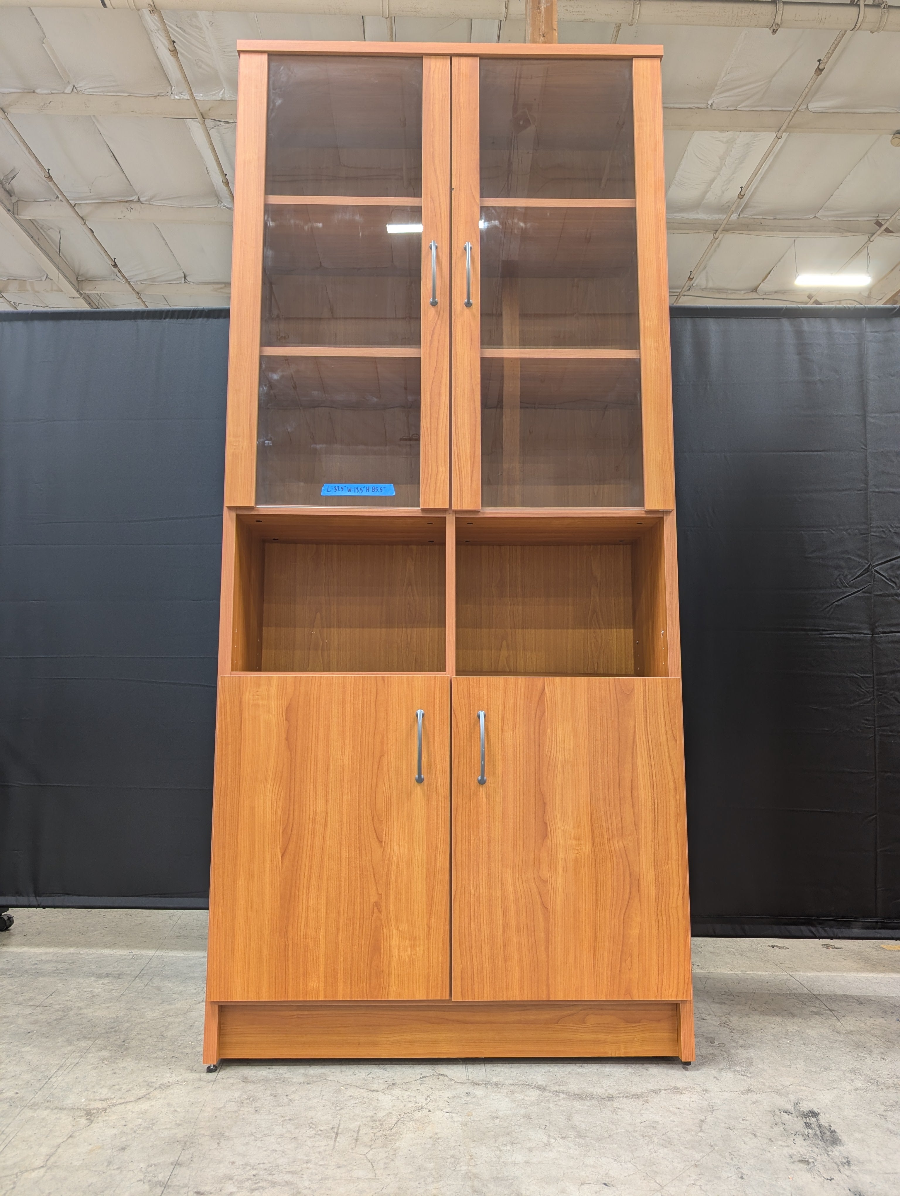 Warm Wood-Tone China Cabinet with Glass Doors