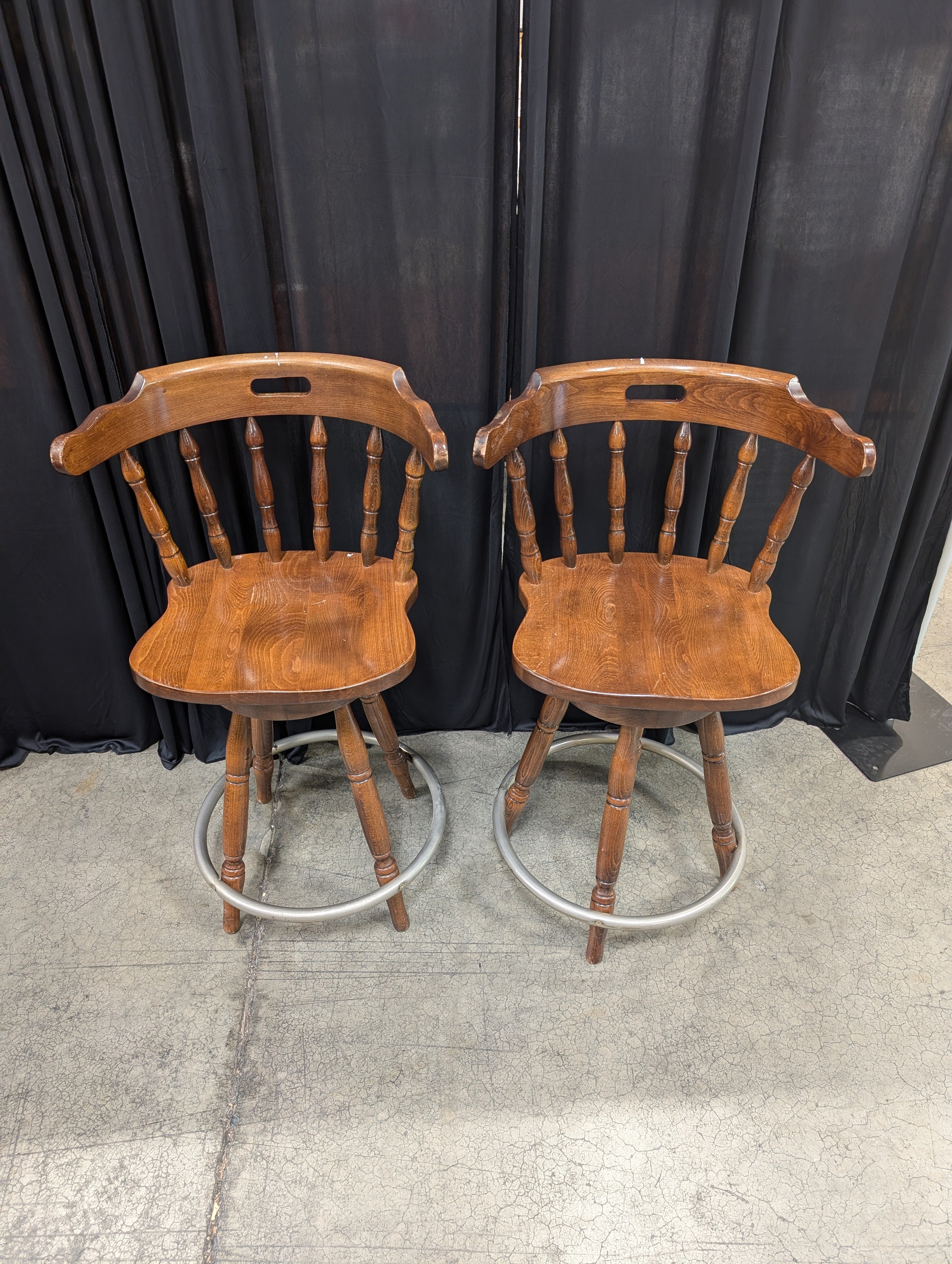 Two Windsor Swivel Bar Stools in Wood