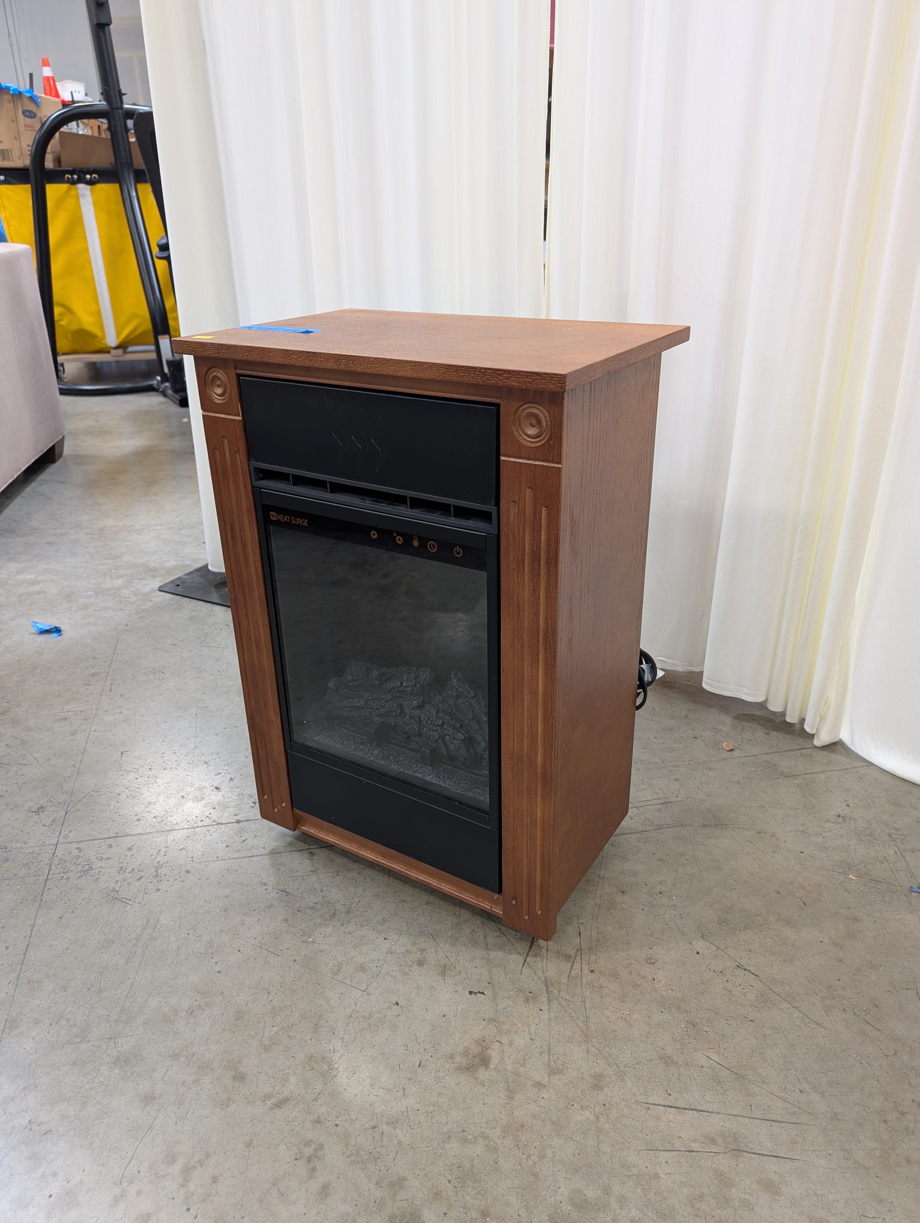 Compact Freestanding Electric Fireplace with Dark Wood Mantel
