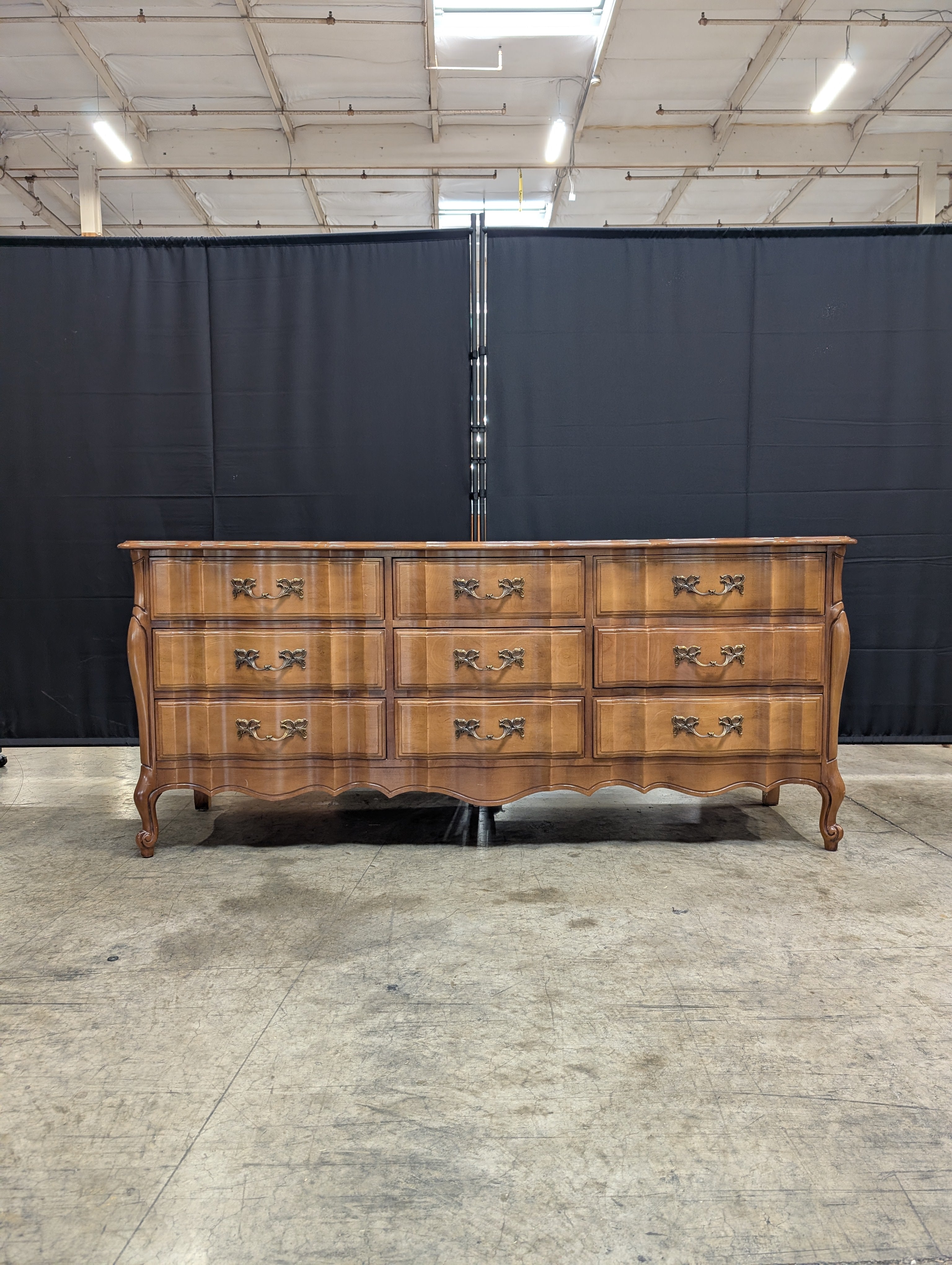 Vintage United Furniture French Provincial 9-Drawer Triple Dresser
