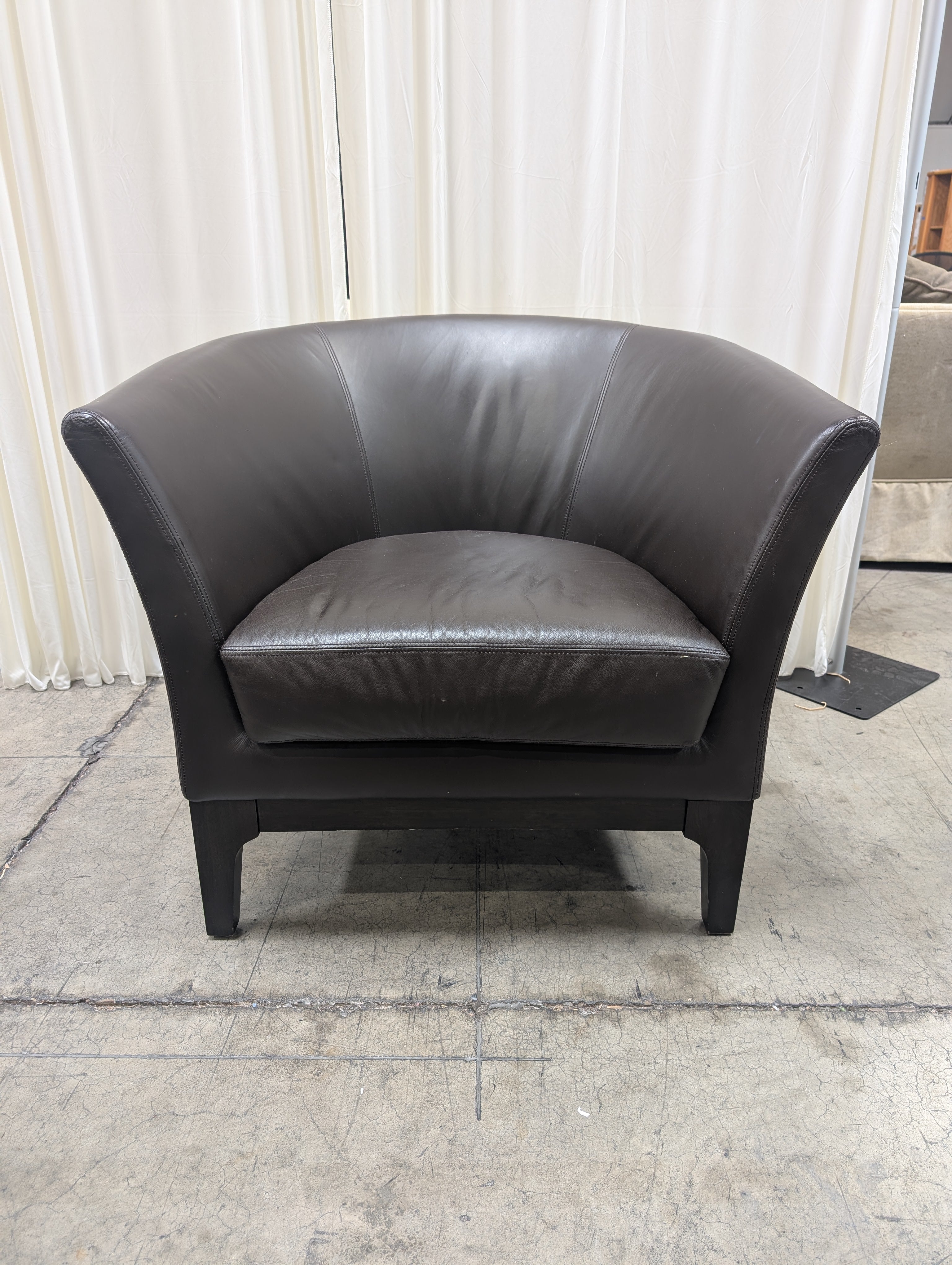 West Elm Brown Leather Barrel Back Club Chair