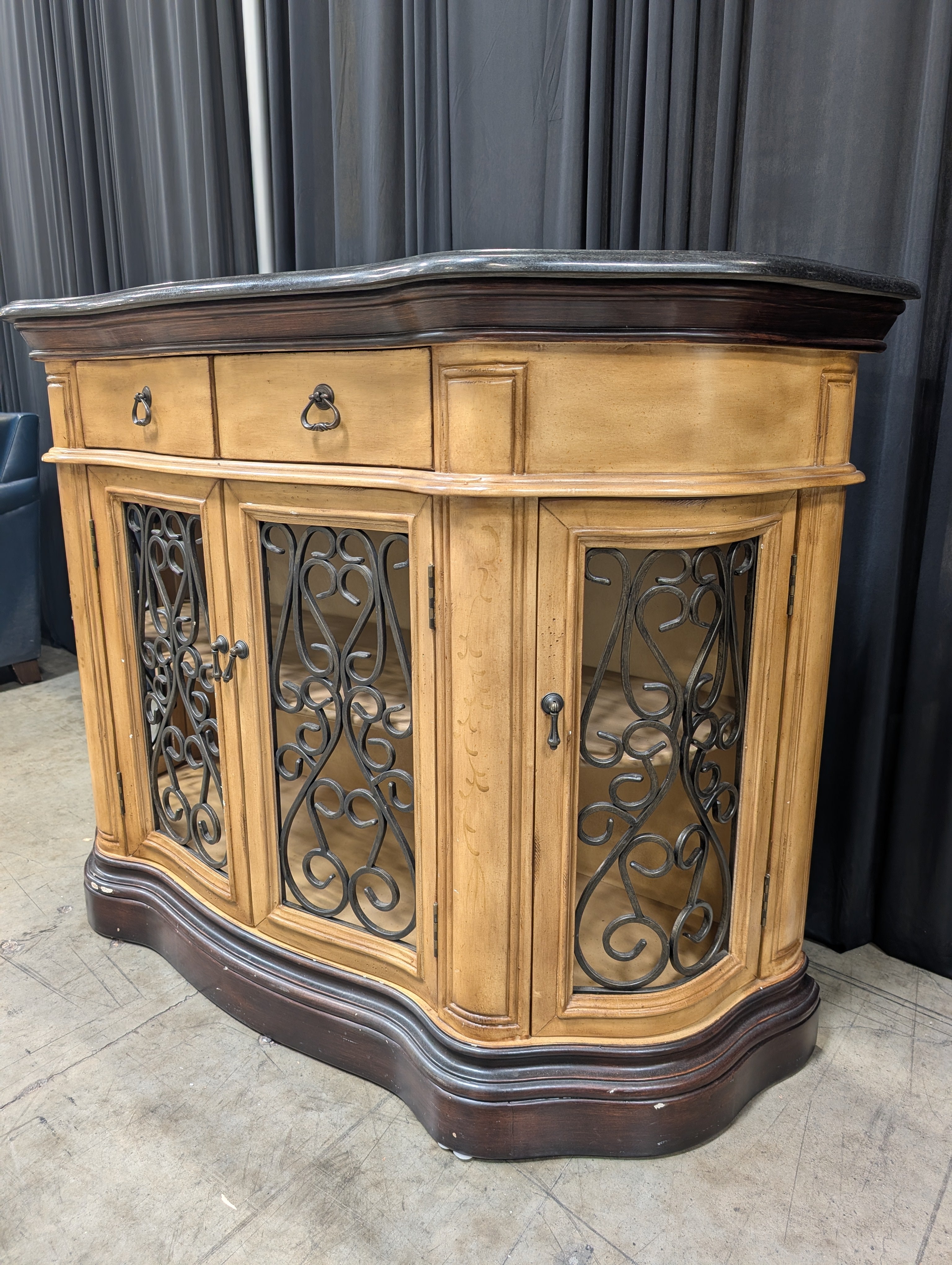 Two-Tone Traditional Wood Buffet with Metal Scrollwork
