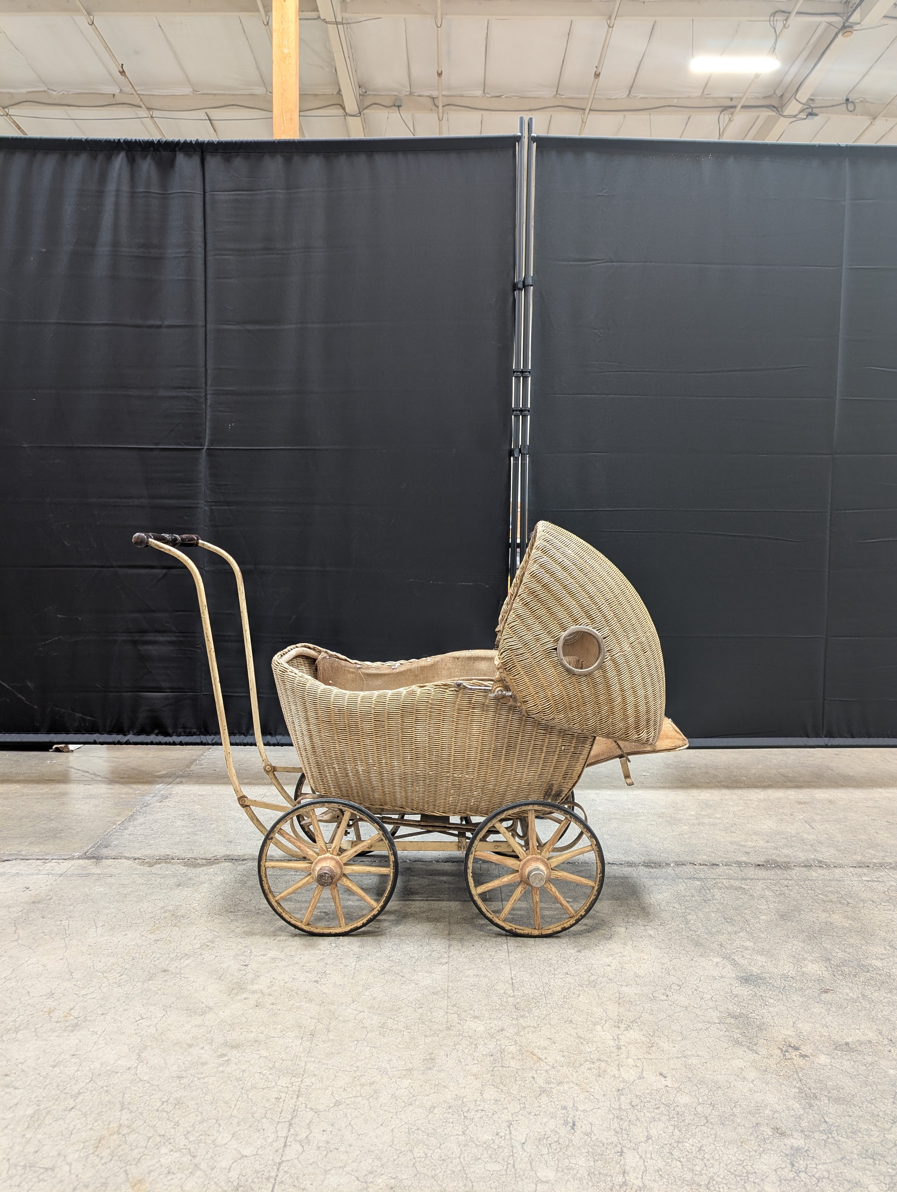Vintage Lloyd Loom Baby Carriage with  Glass Porthole Window