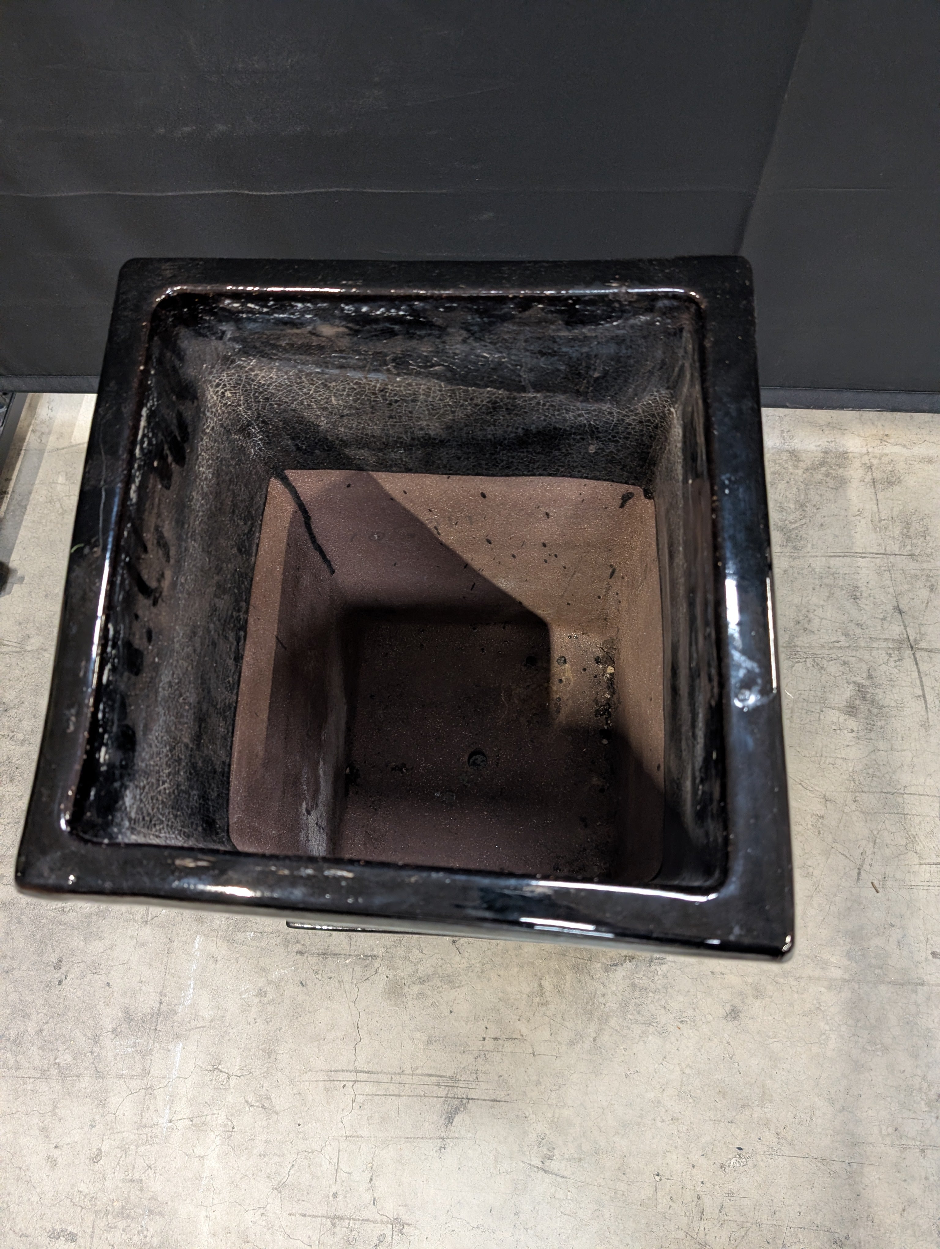 Tall Black Glazed Ceramic Planter with Diamond Pattern