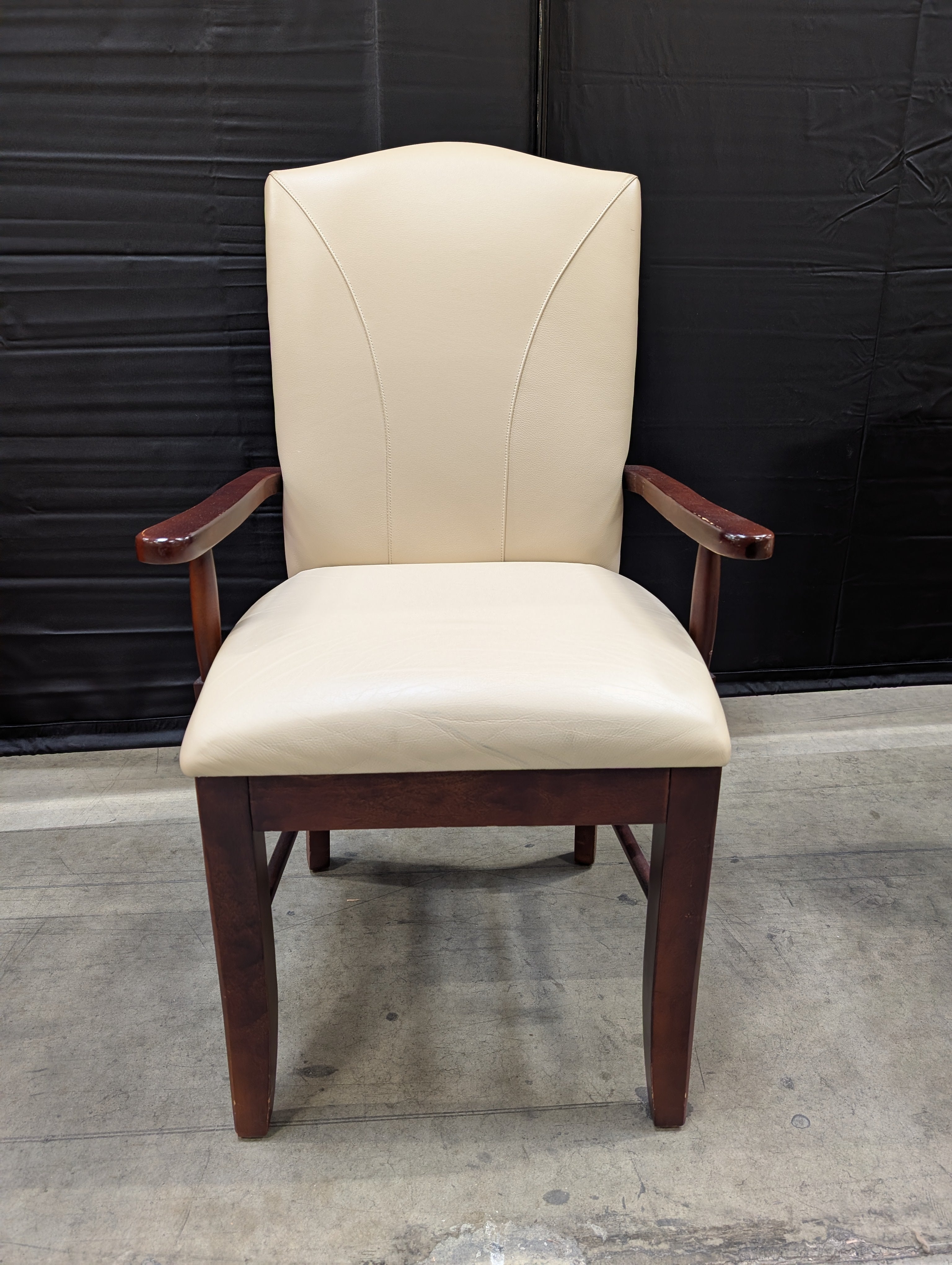 Classic High-Back Upholstered Armchair with Dark Wood Frame