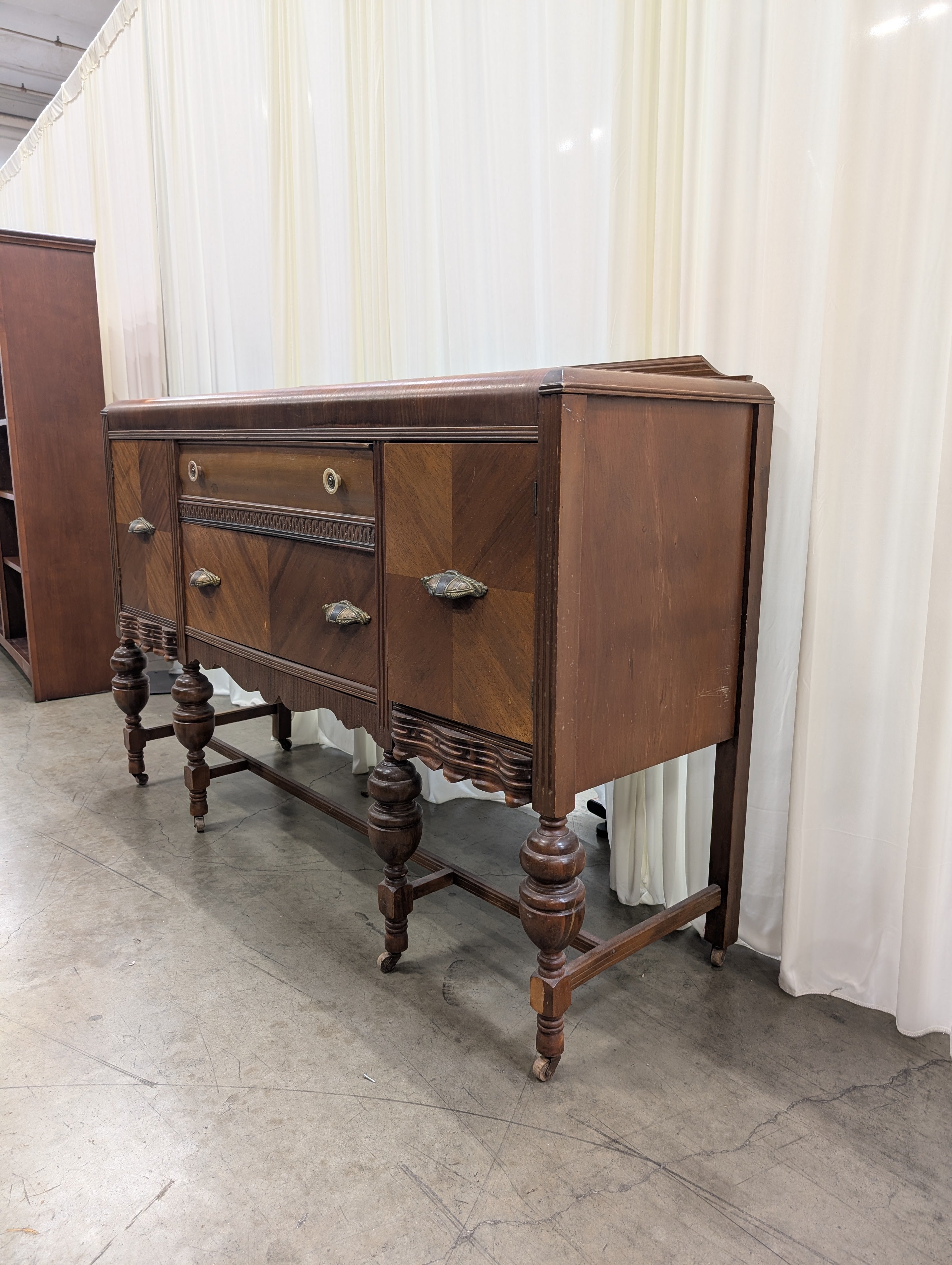 Vintage Two-Tone Wood Buffet with Ornate Pulls
