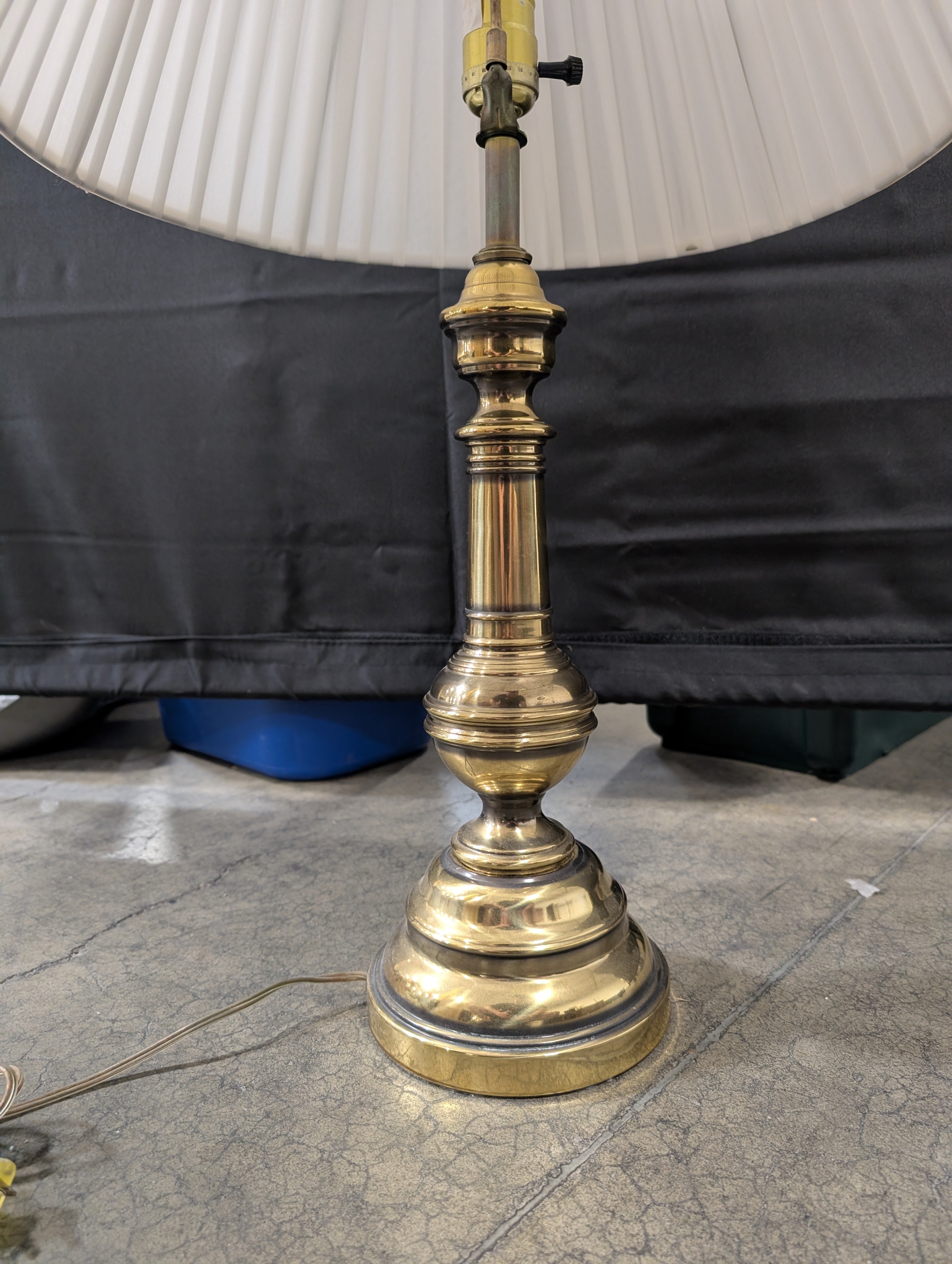Classic Brass Table Lamp with Pleated White Shade