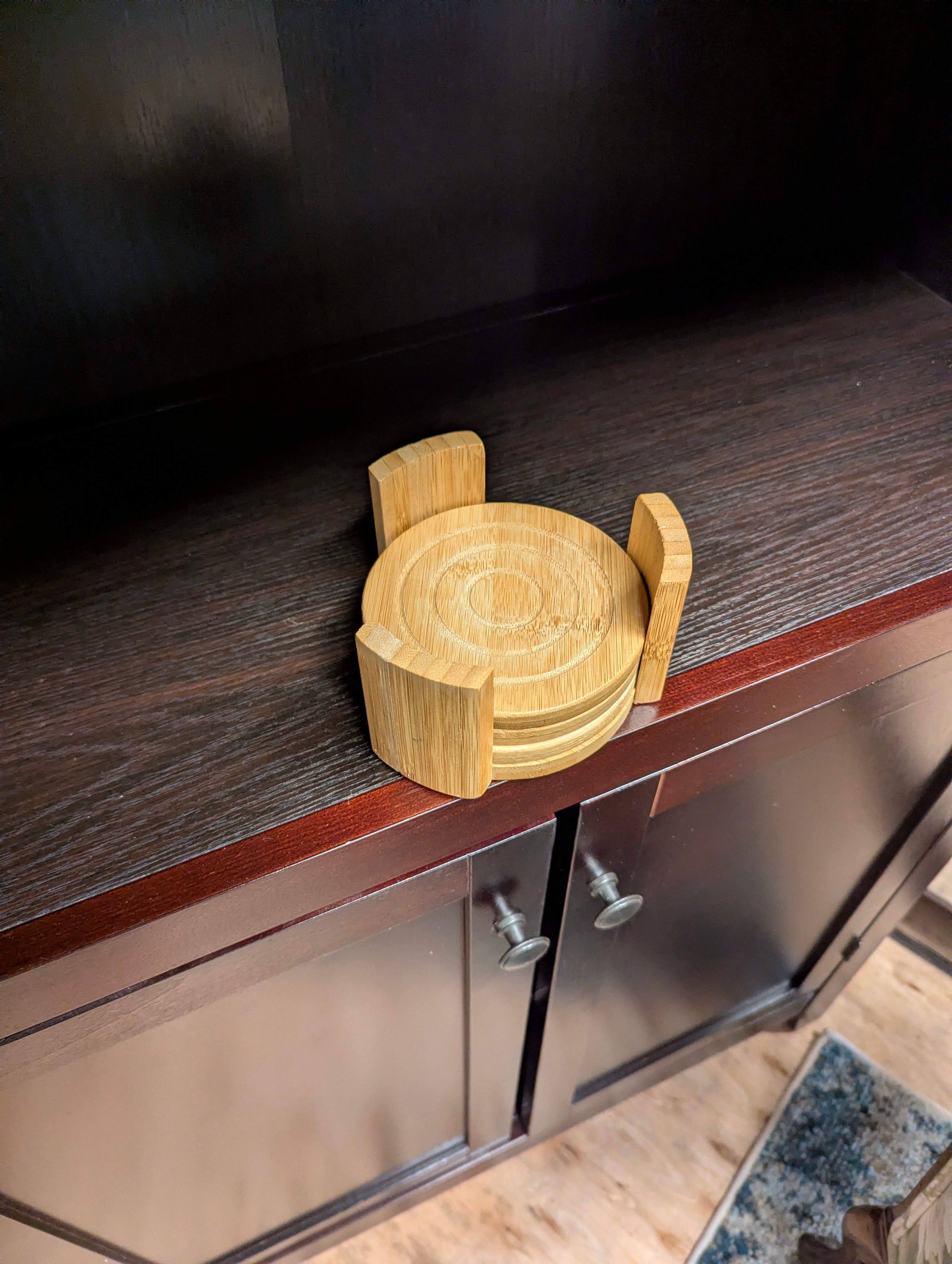 Natural Wood Round Coaster Set with Storage Holder