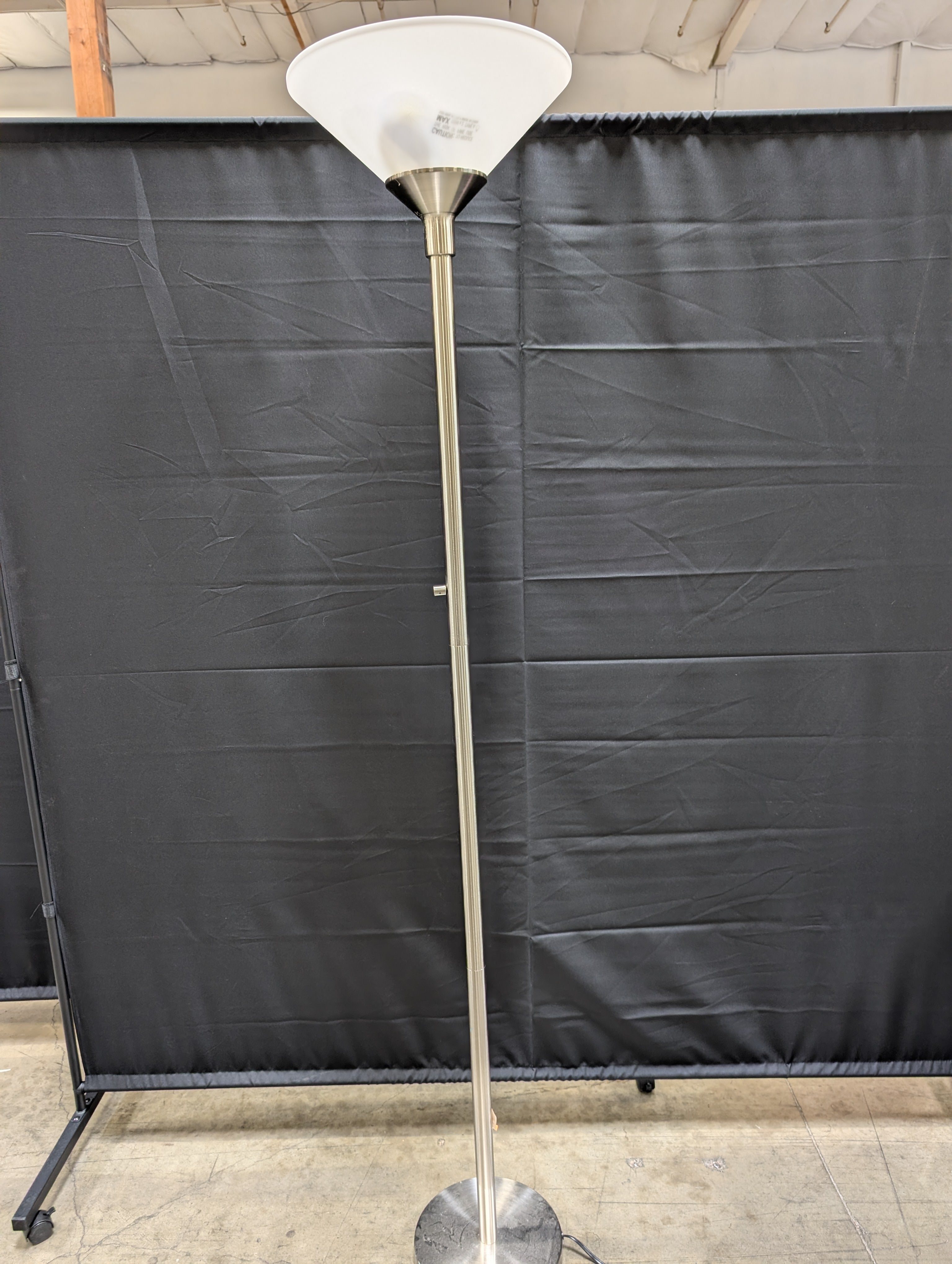 Modern Brushed Nickel Torchiere Floor Lamp with Frosted Plastic Shade