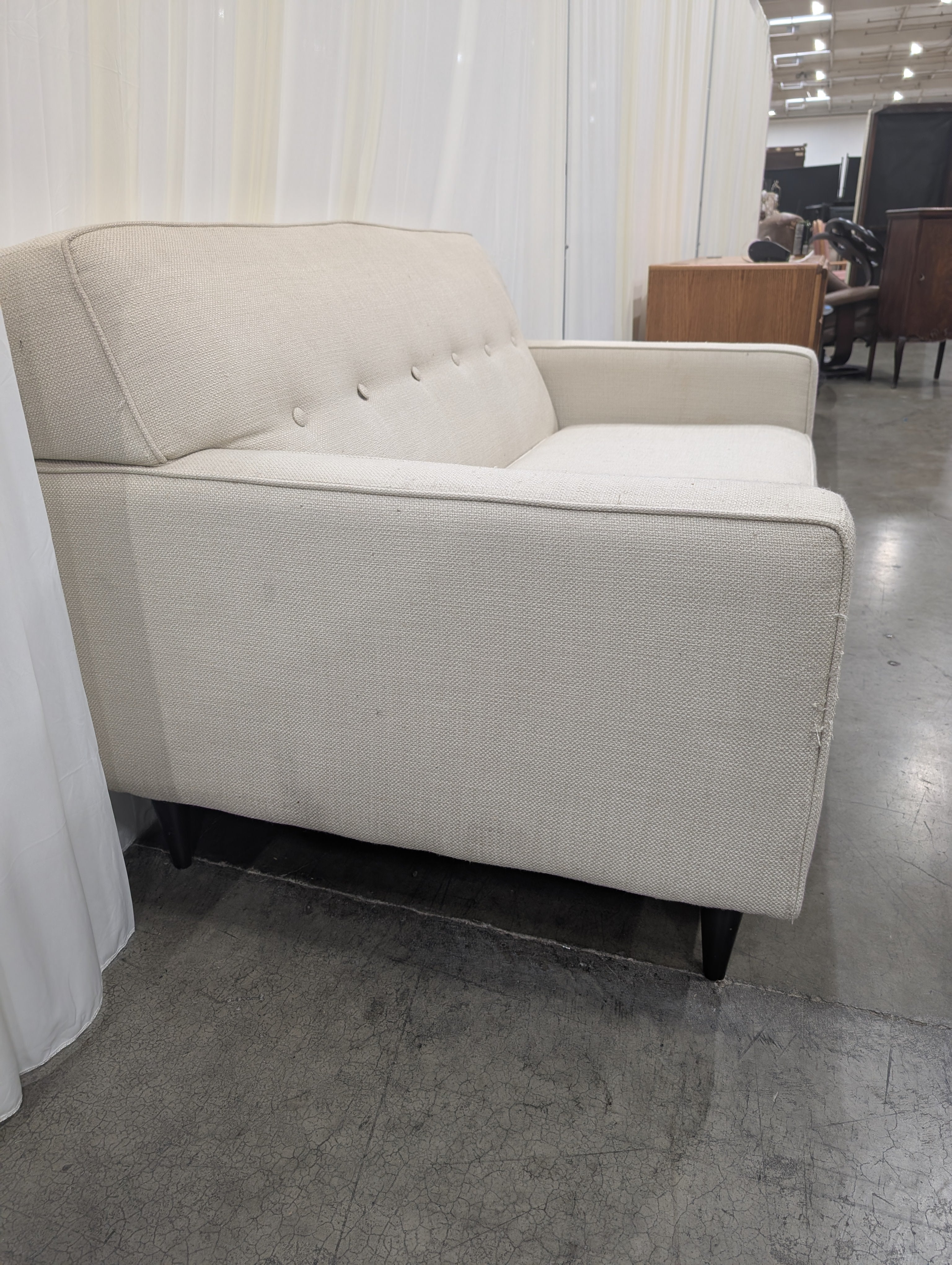 Mid-Century Cream Fabric Loveseat with Tufted Back