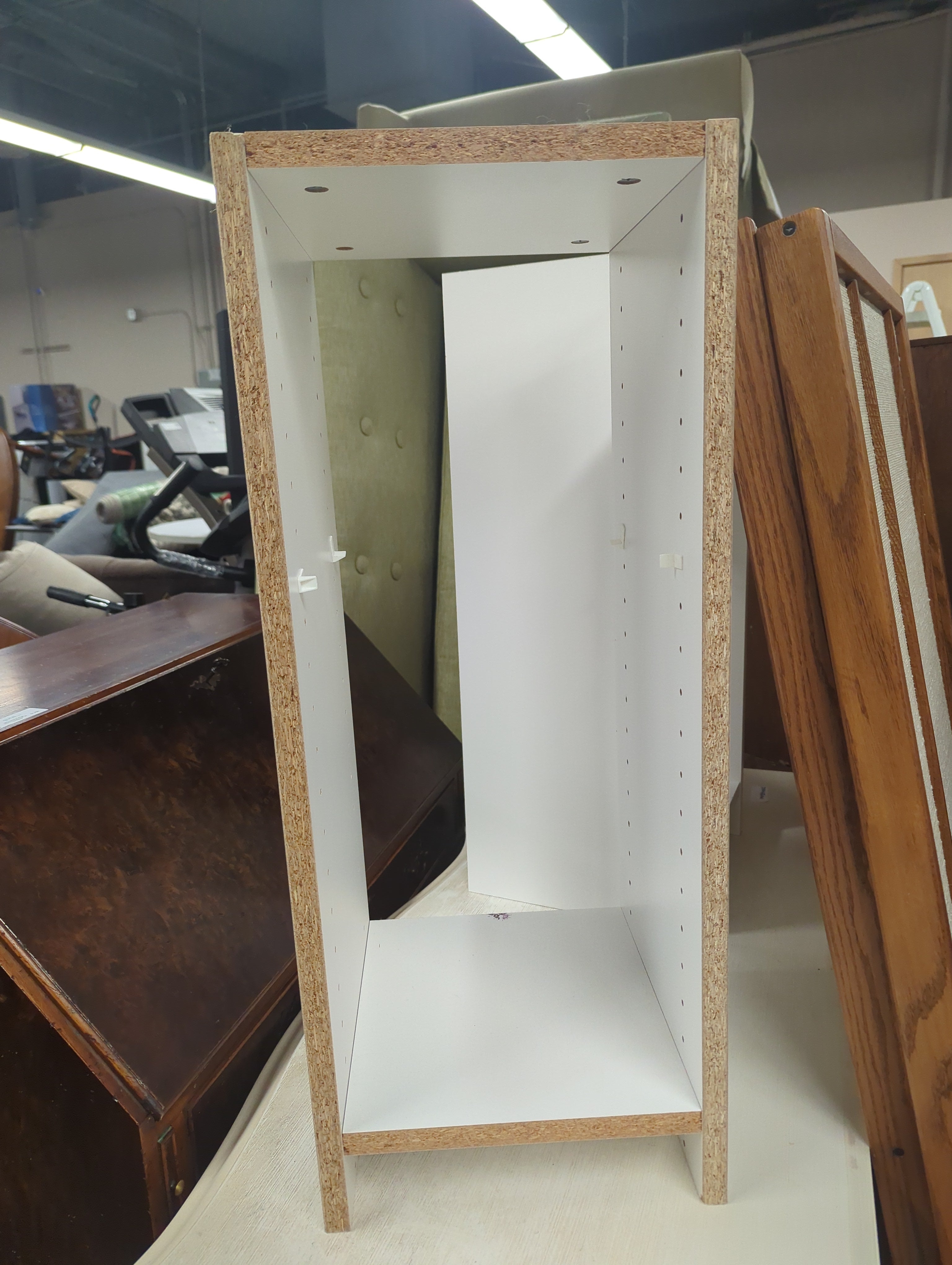 Three-Tiered White Wood Shelving Unit