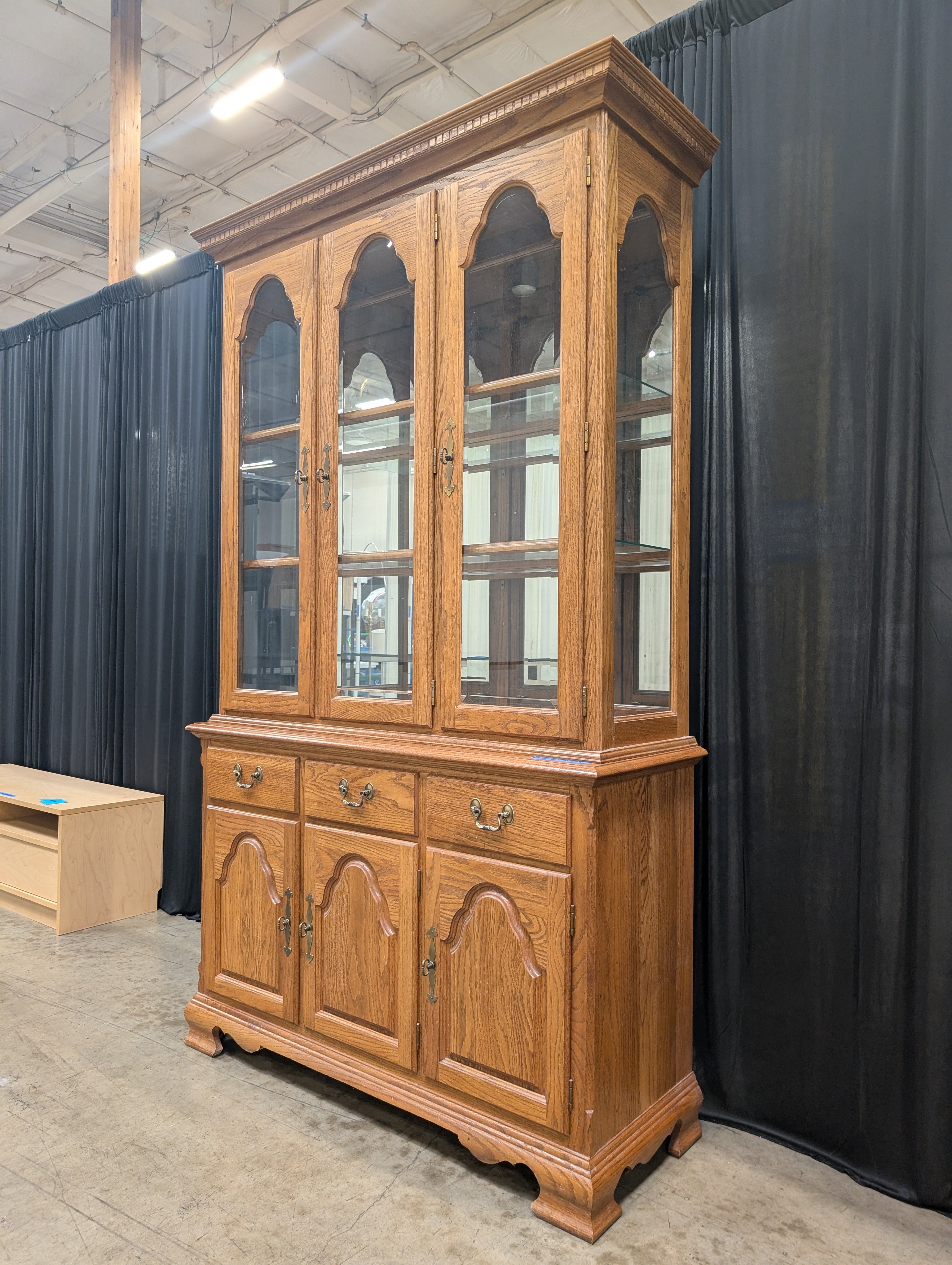 Traditional Three-Door China Cabinet in Oak