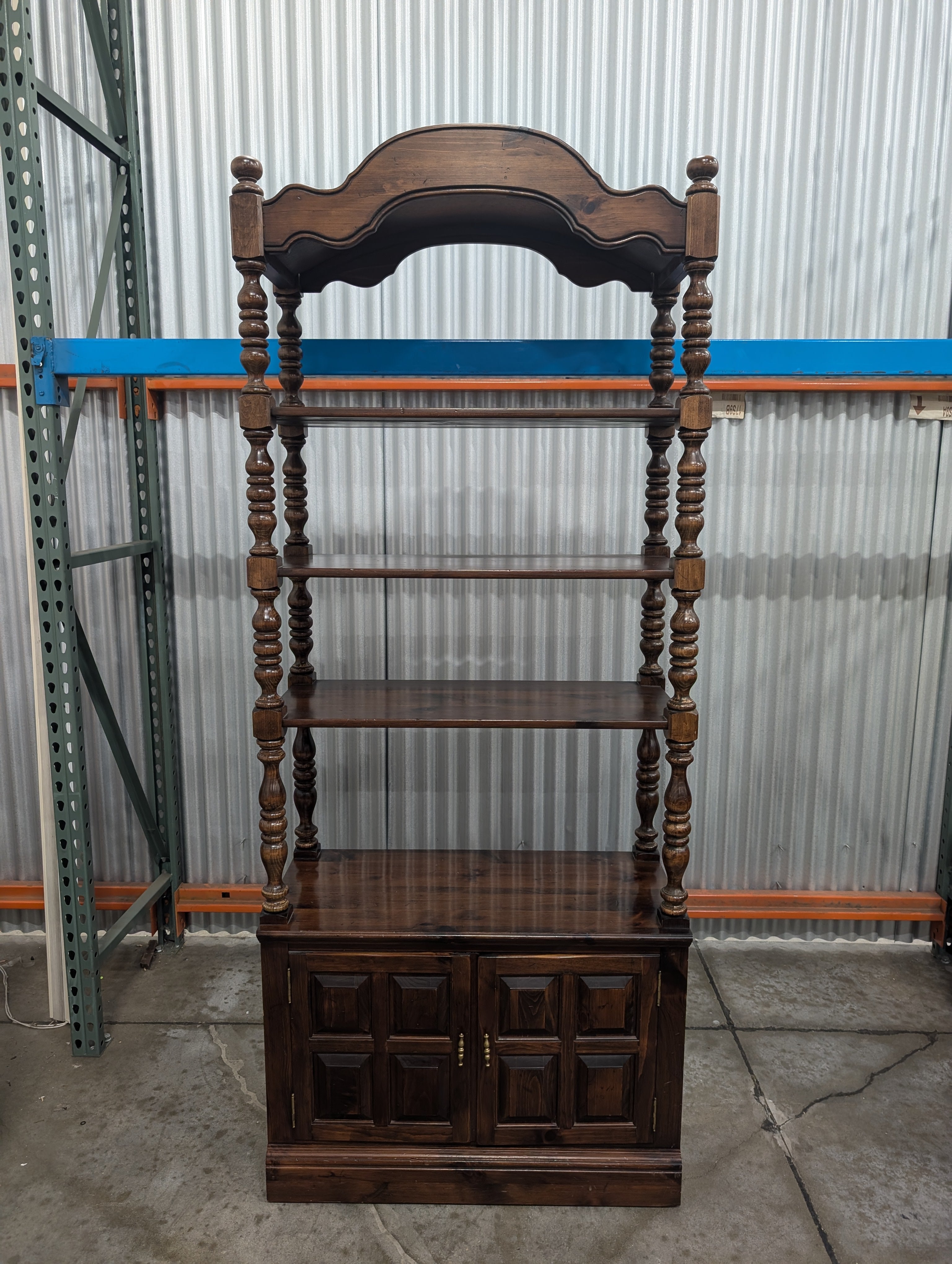 Traditional Dark Wood Display Shelf with Cabinet Base