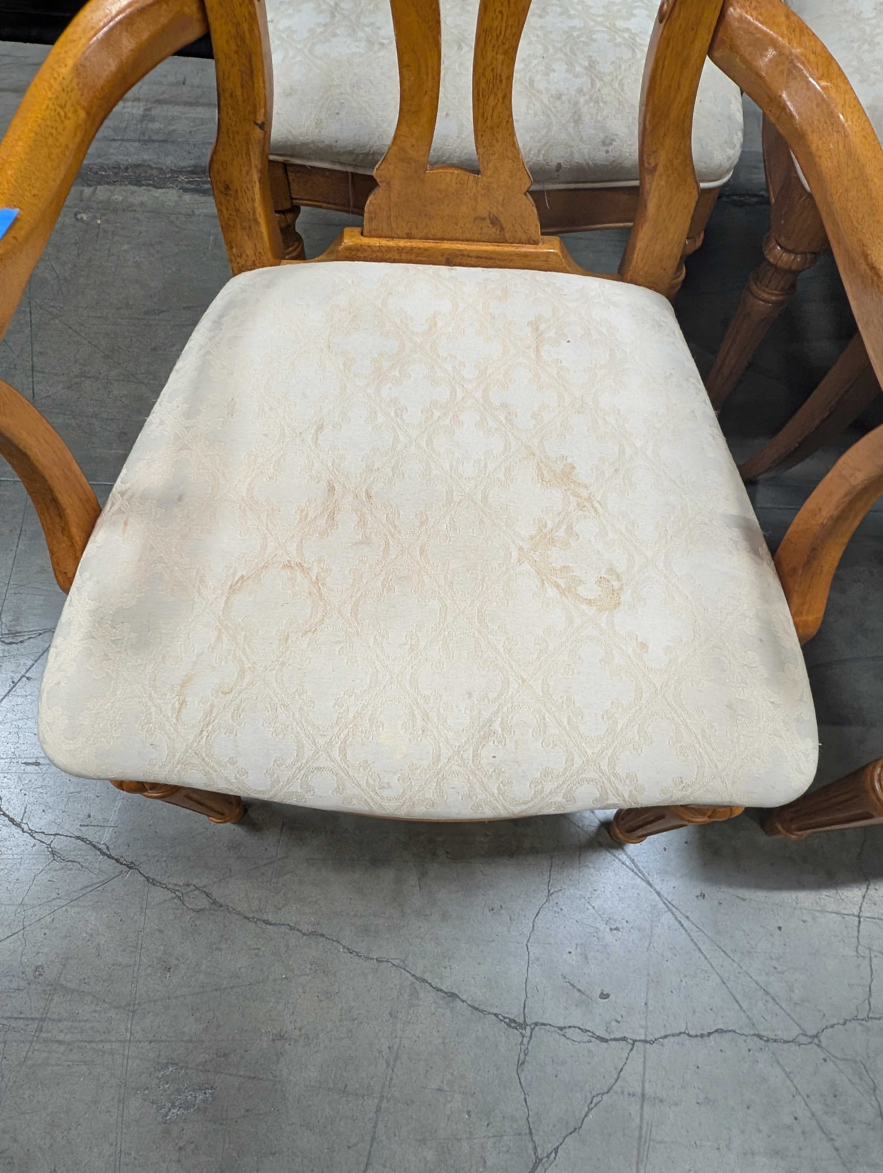 Set of Six Ornate Carved Wood Accent Chair with Upholstered Seat
