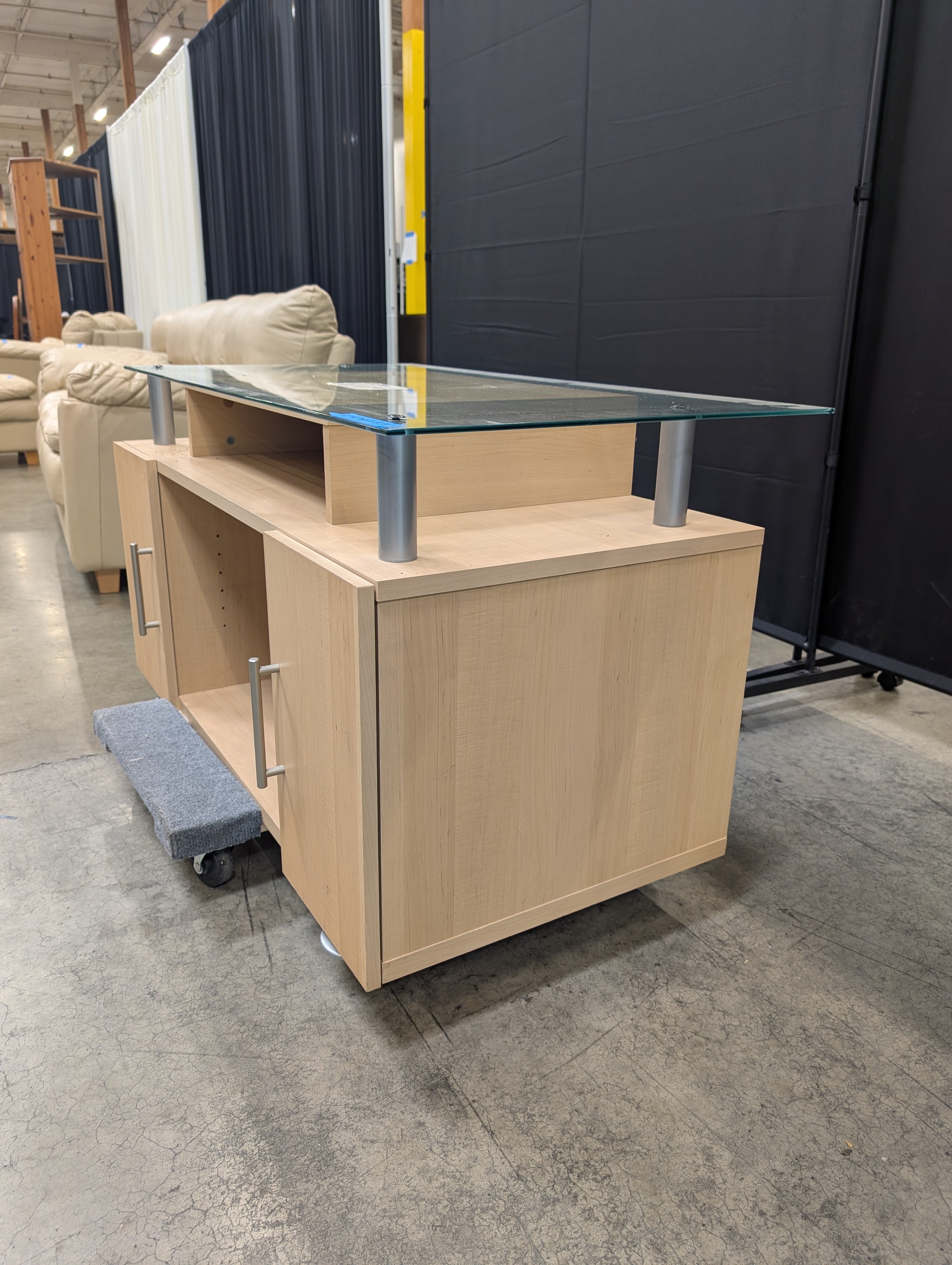 Natural Wood TV Stand with Glass Top