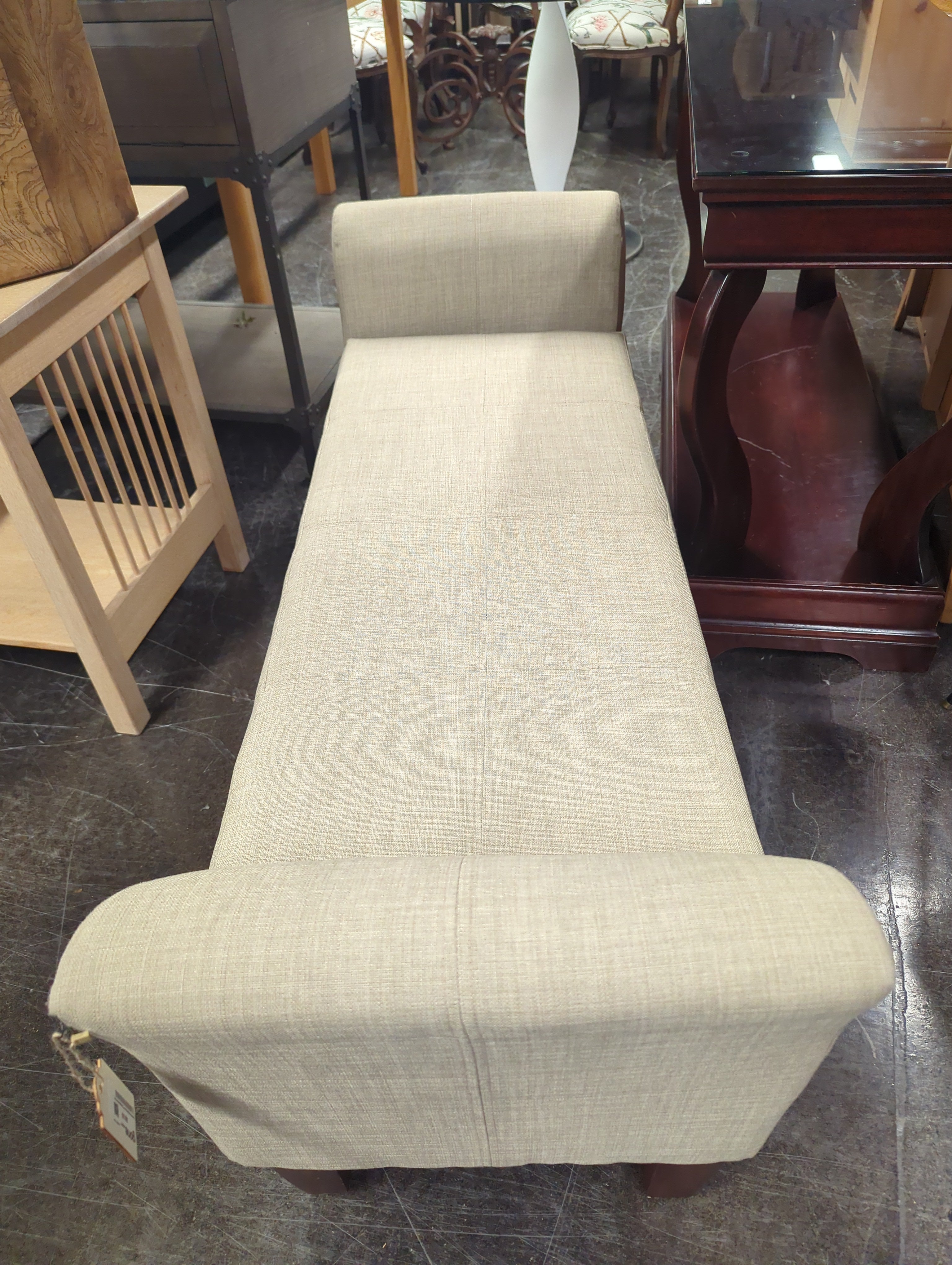 Neutral Upholstered Storage Bench with Wood Legs