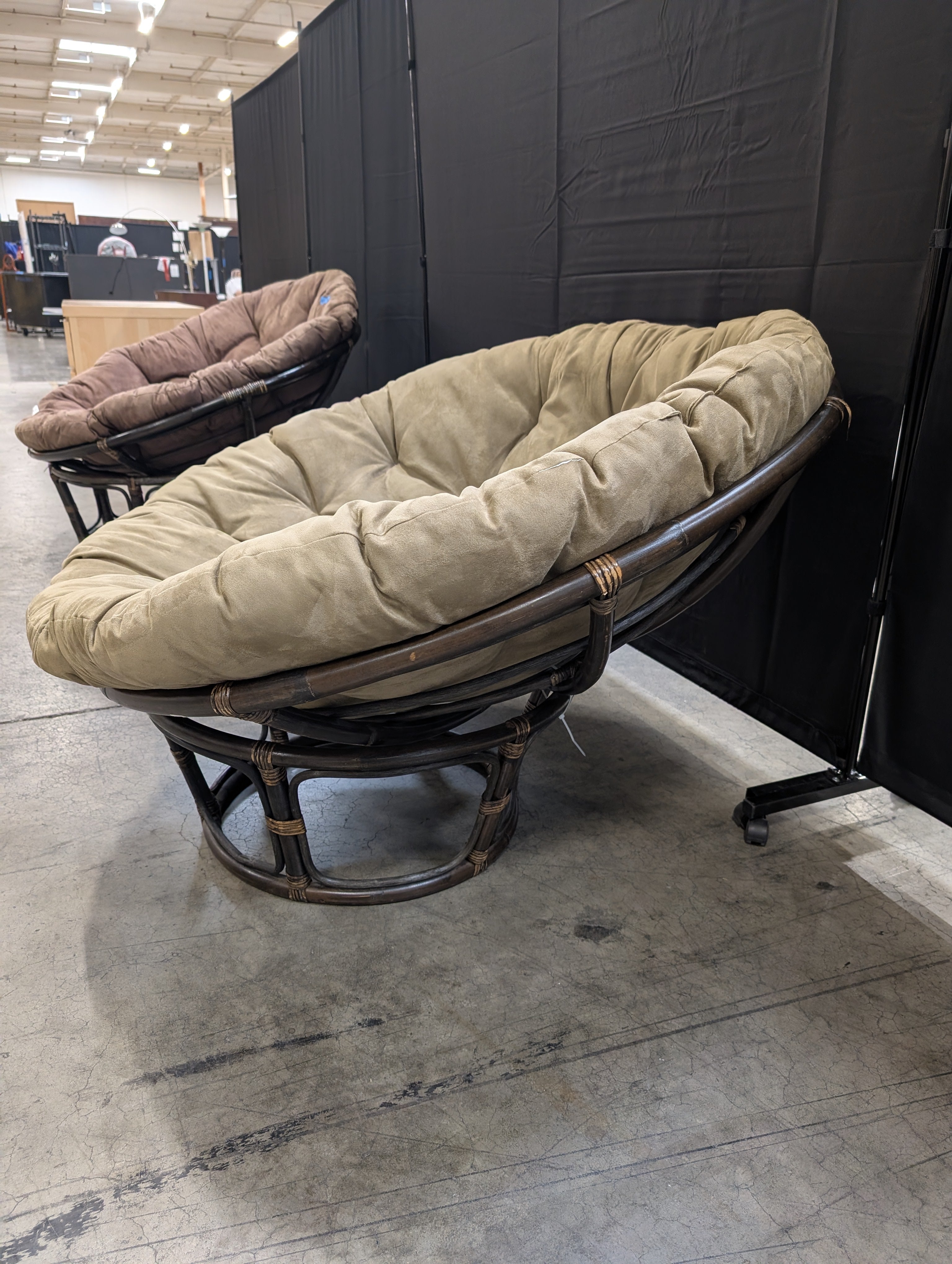 Olive Green Double Papasan Chair in Rattan
