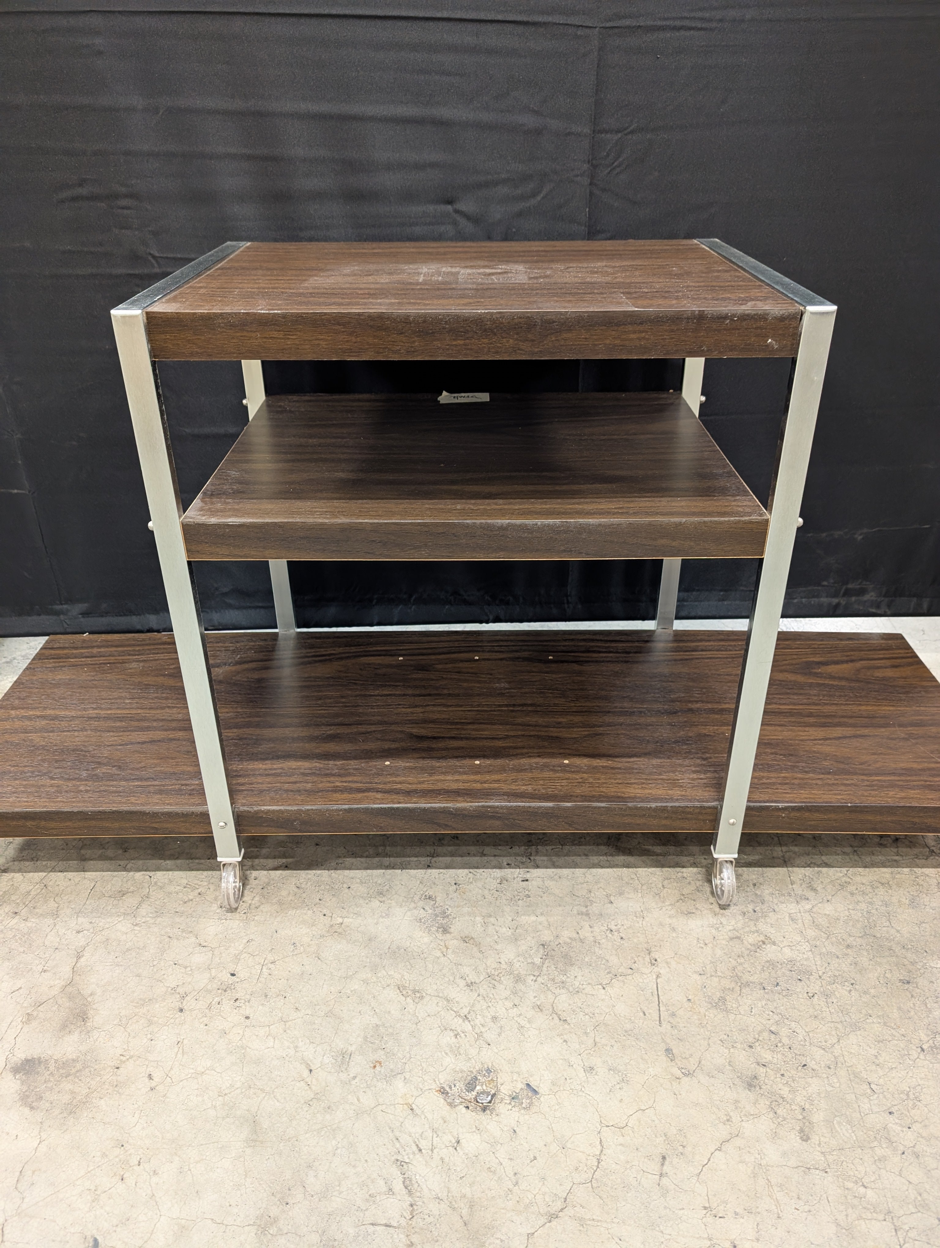 Vintage Three-Tiered Rolling Storage Cart with Dark Wood Finish