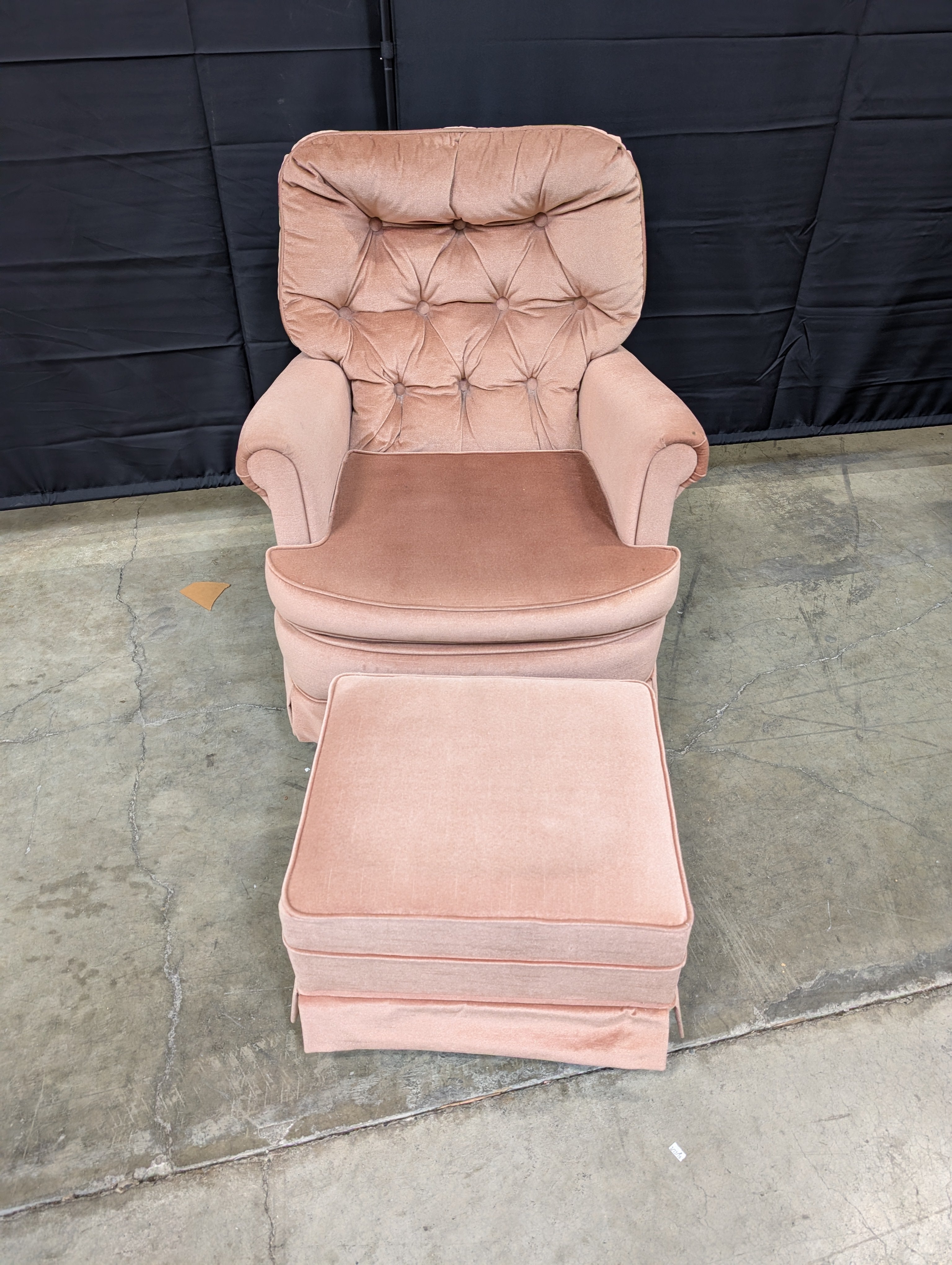 Plush Dusty Rose Upholstered Armchair and Ottoman Set