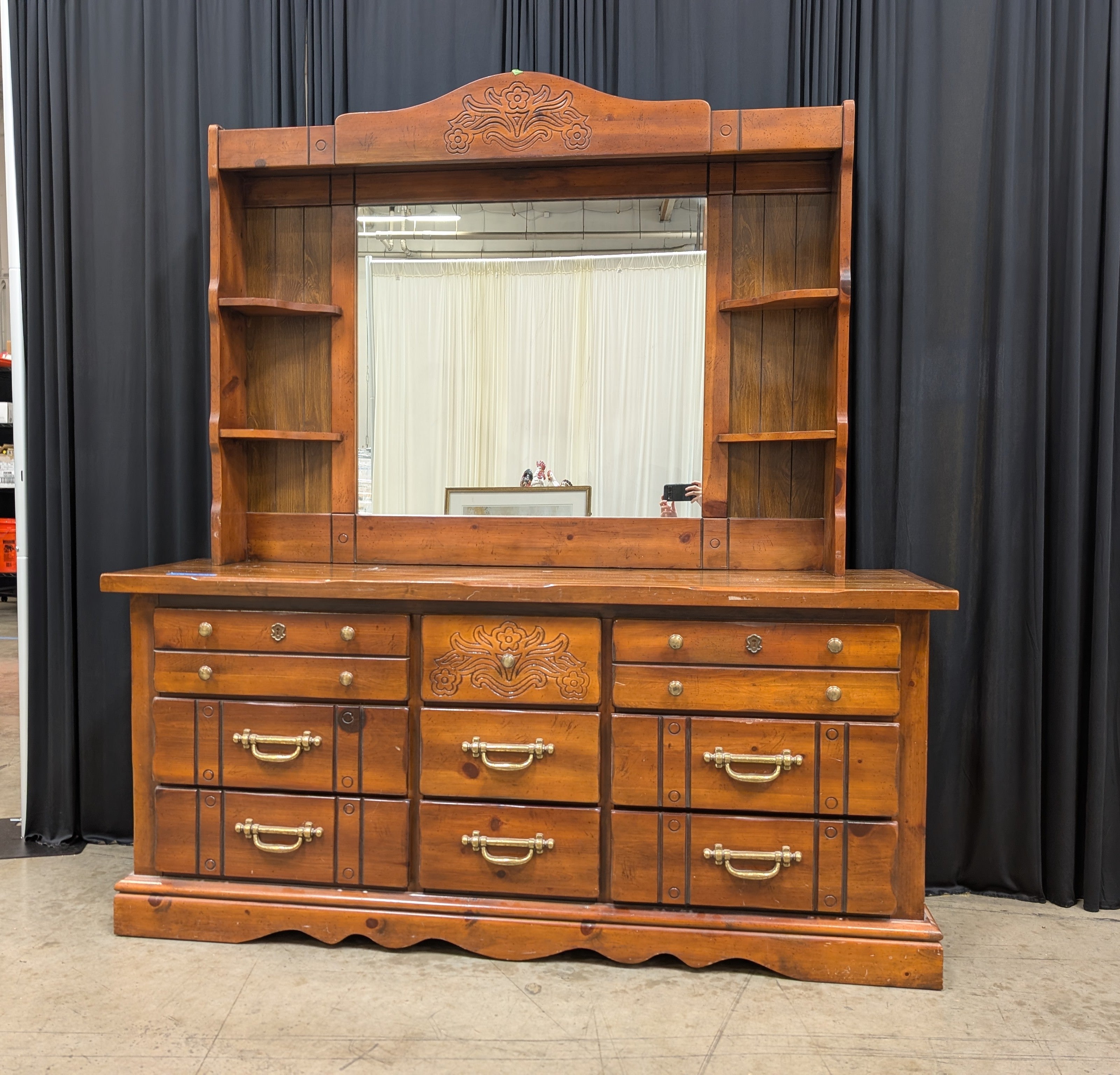 Traditional Carved Wood Dresser with Mirror
