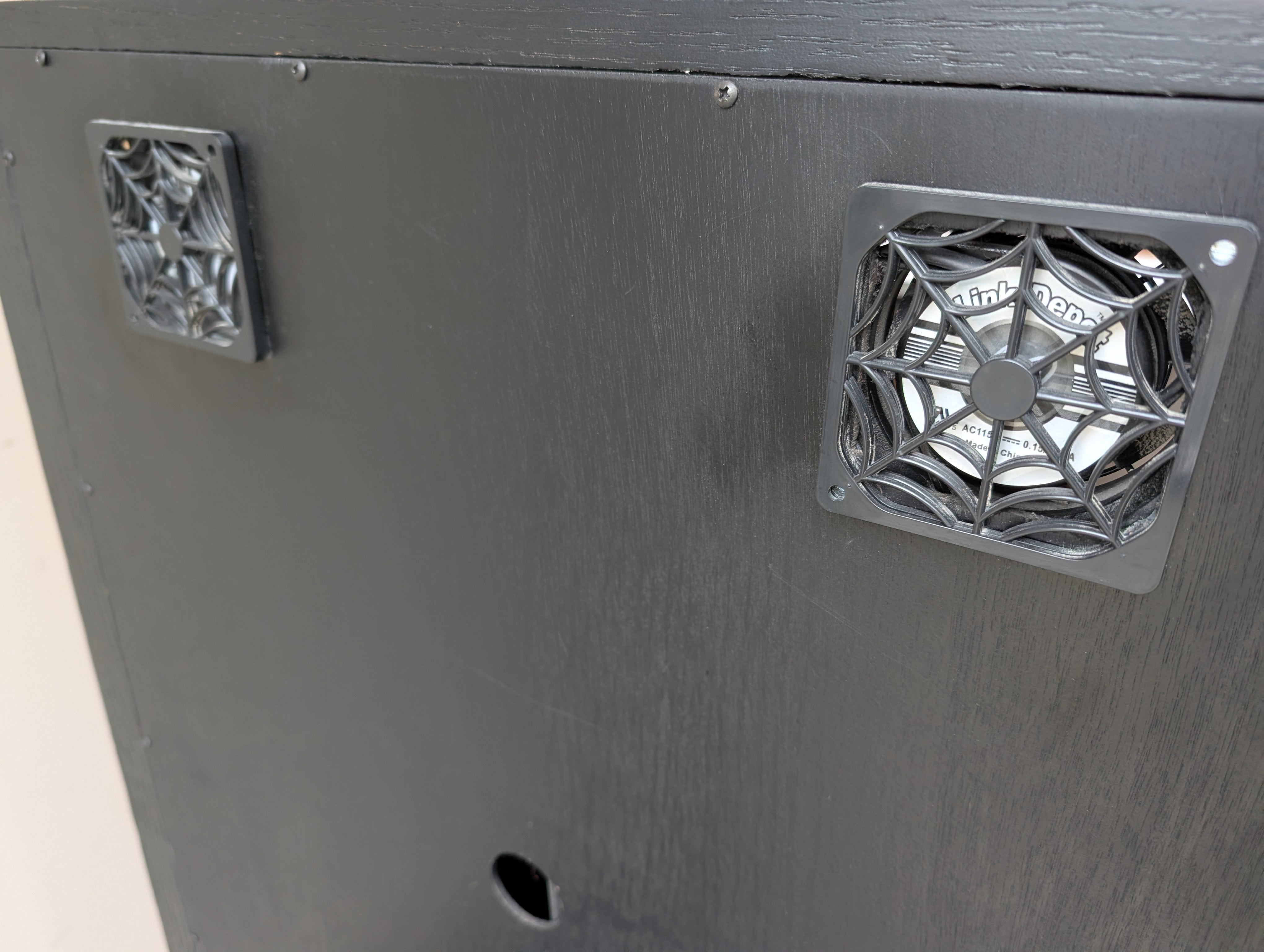 Functional Dark Wood Speaker Storage Cabinet with Glass Door