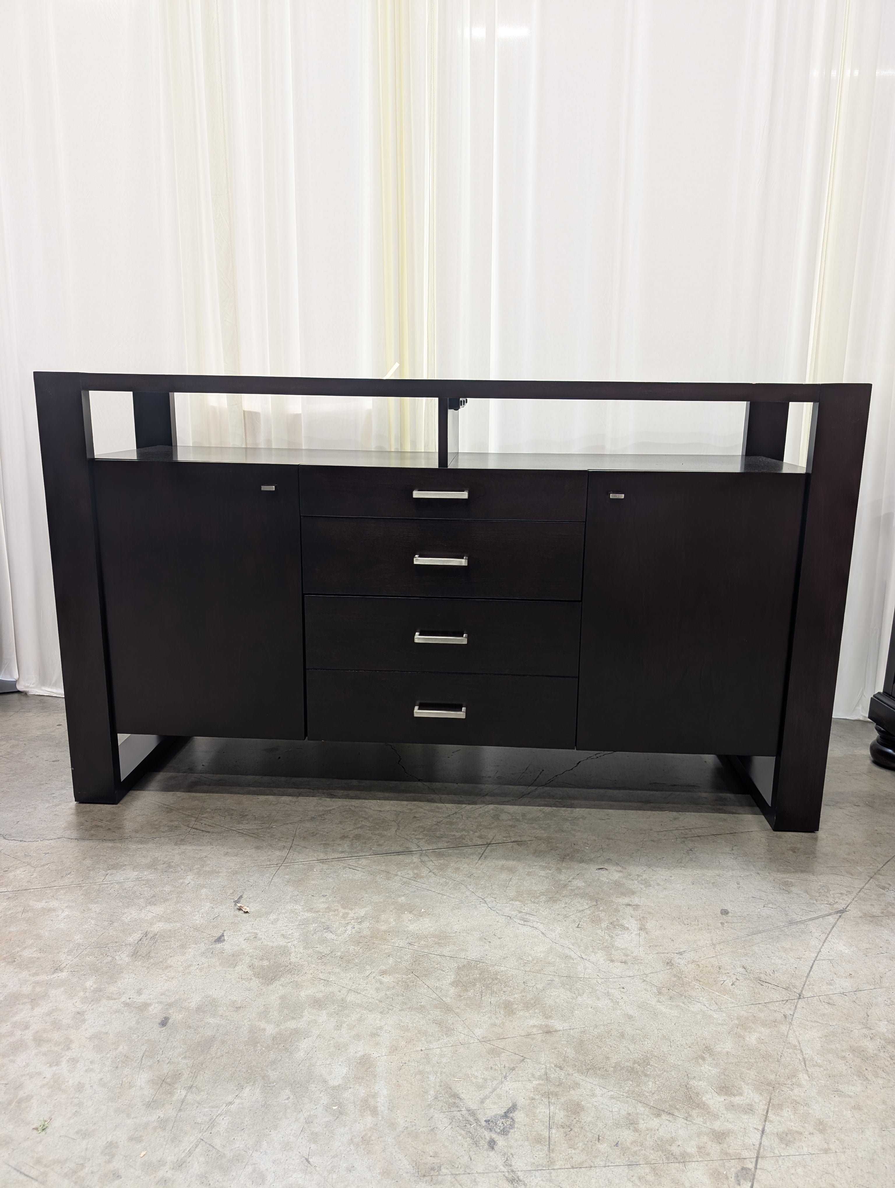 Dark Espresso Wood Buffet with Silver Pulls