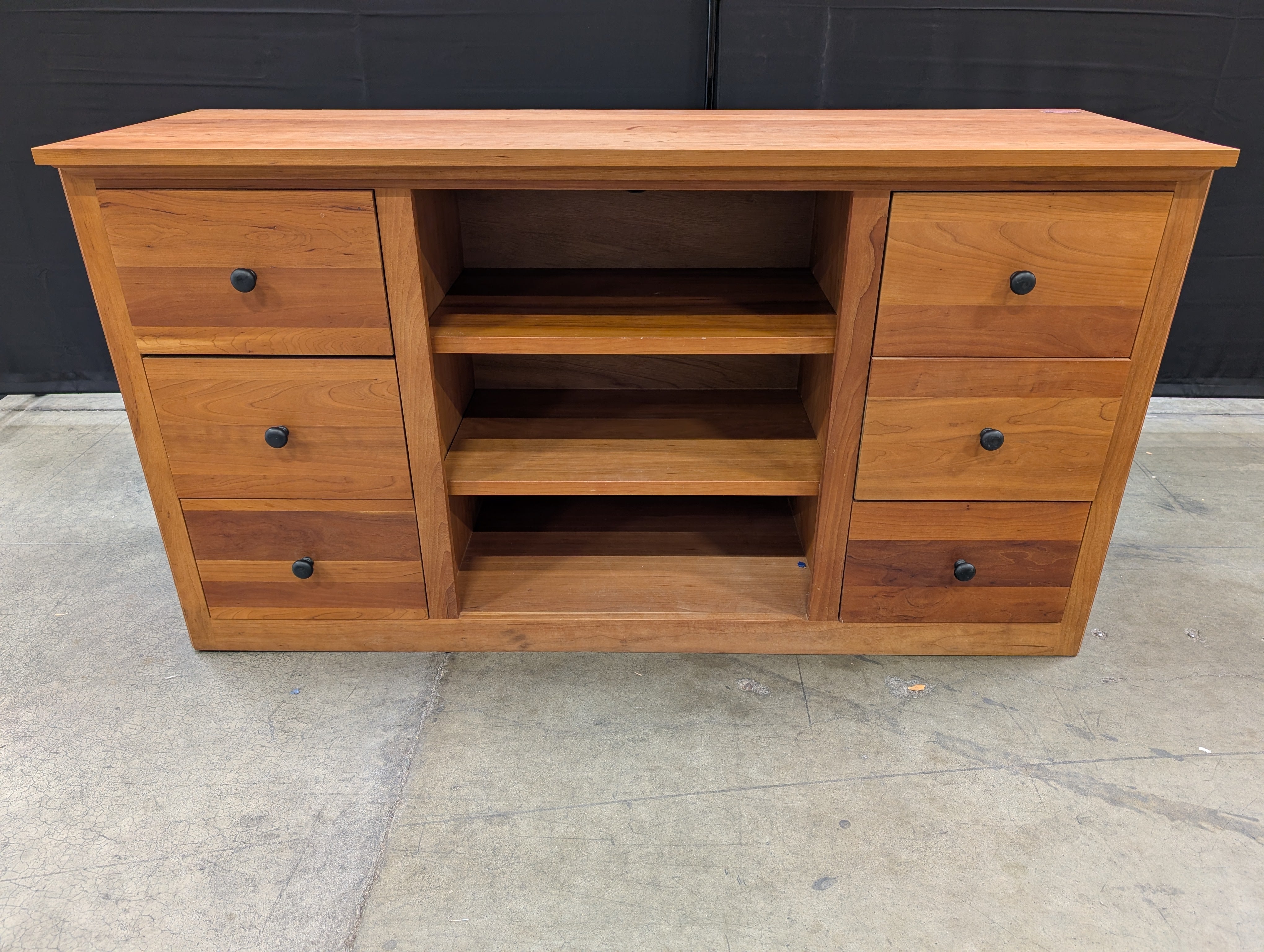 Solid Wood Media Console with Storage Drawers and Open Shelves