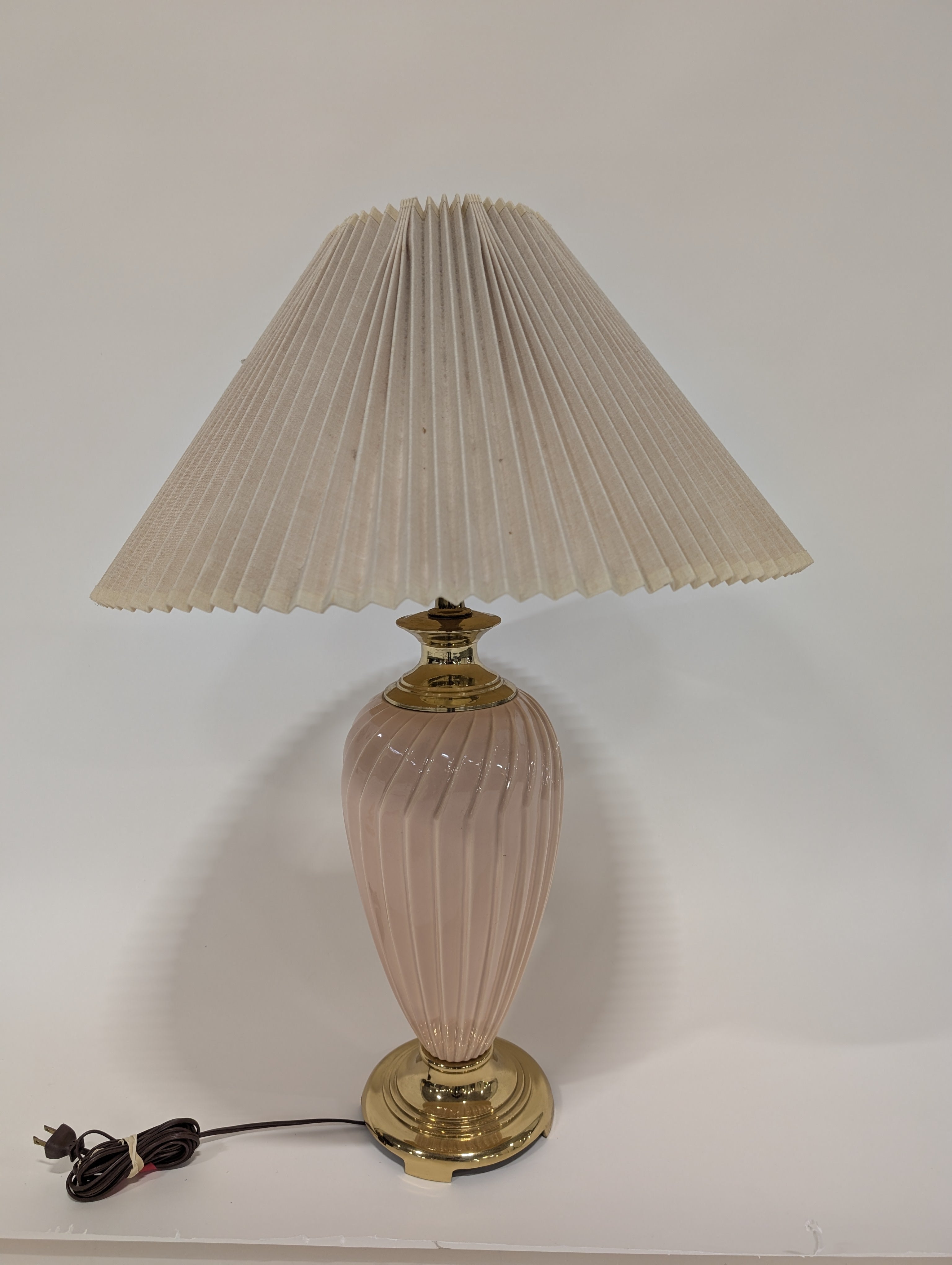 Vintage Style Pleated Shade Table Lamp with Pink Ceramic Glass Base