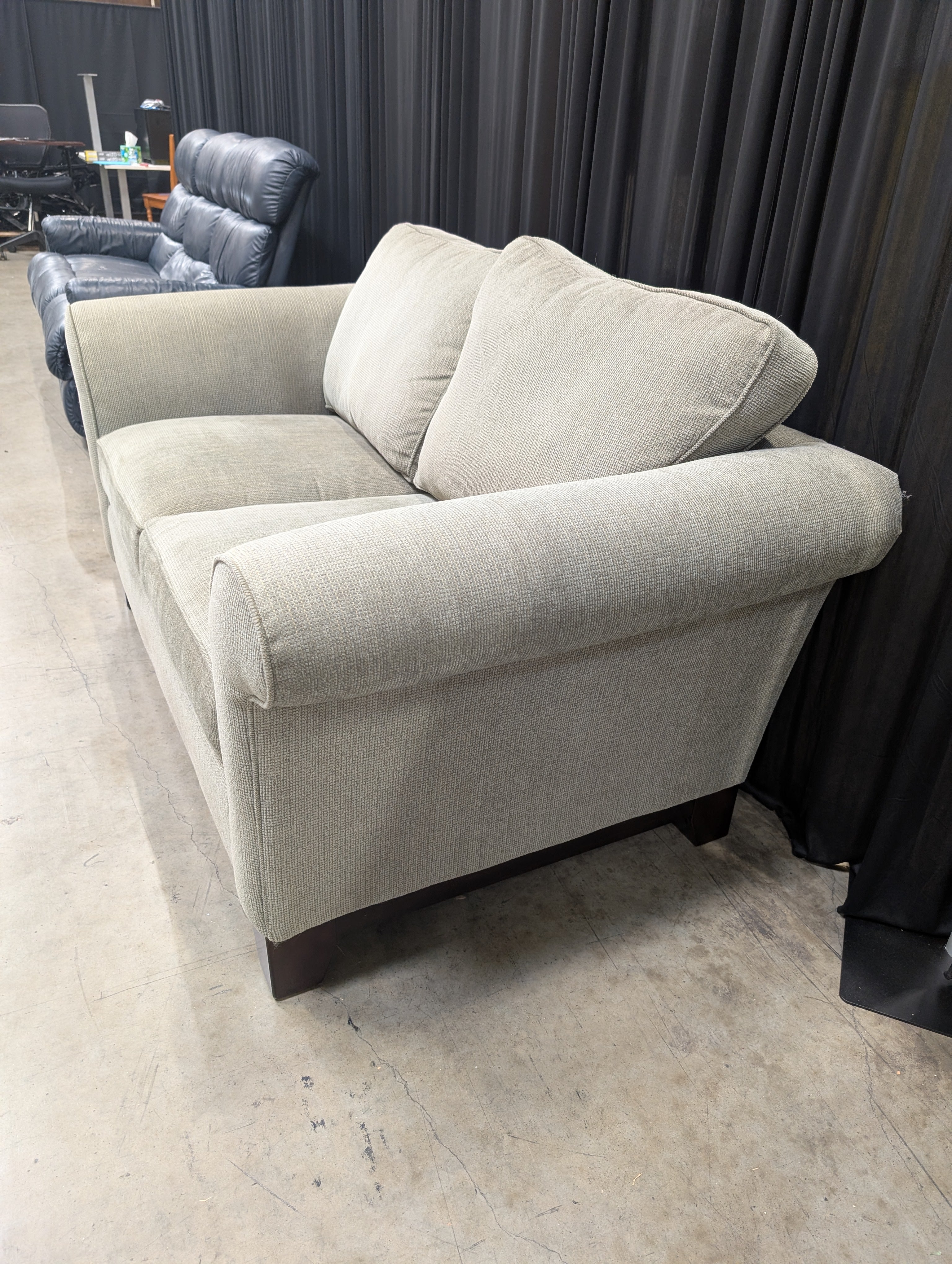 Sage Green Fabric LaZboy Loveseat with Rolled Arms