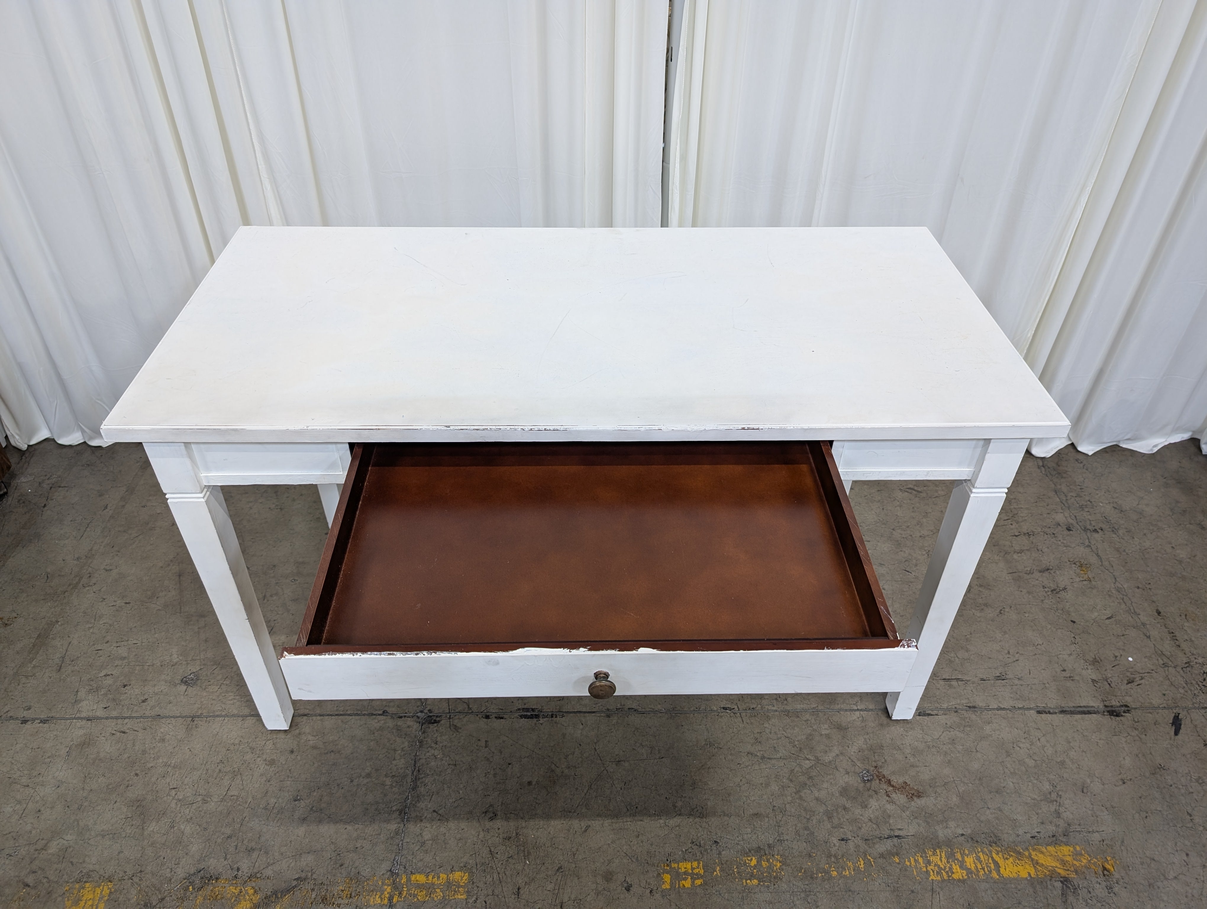 Distressed White Wood Single-Drawer Desk