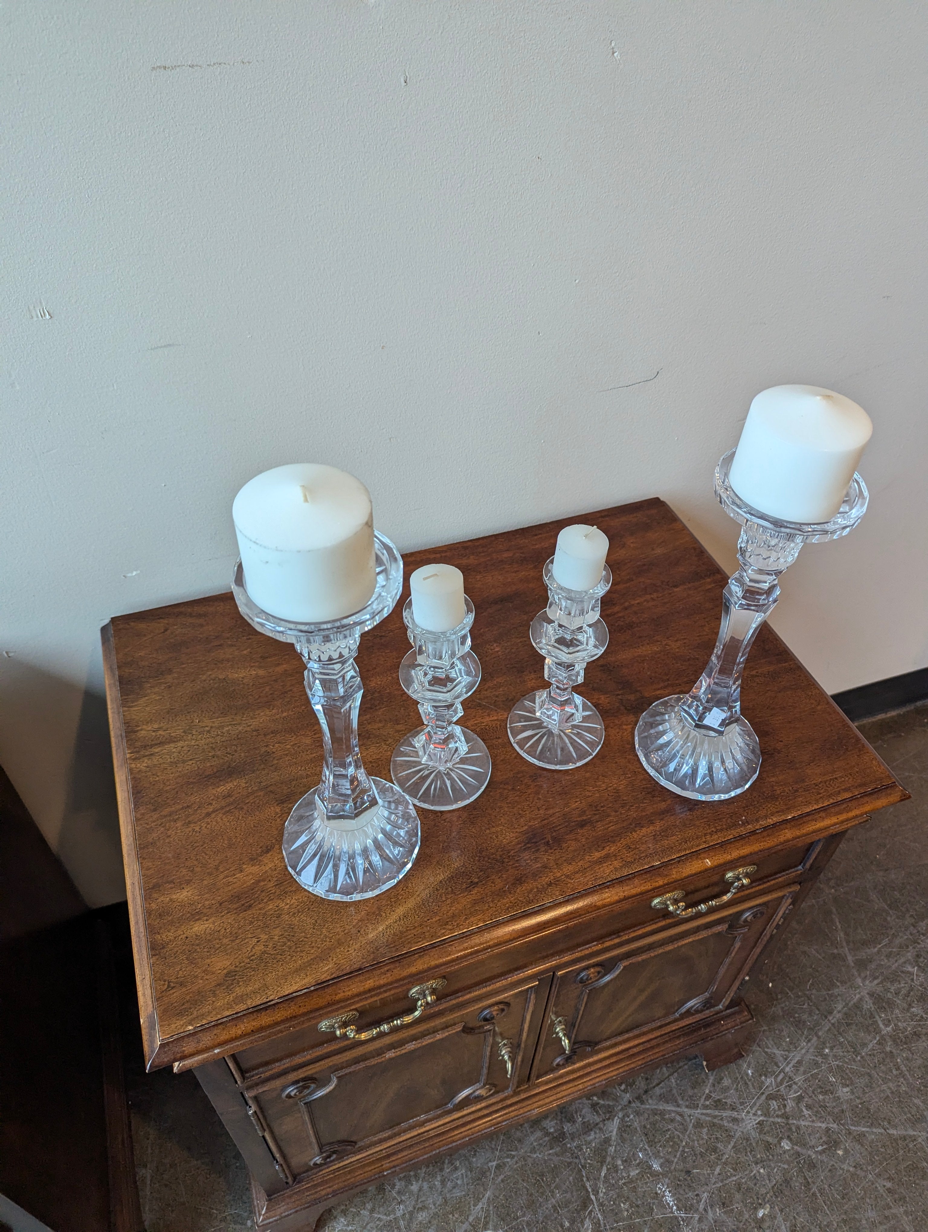 Assorted Clear Glass Candle Holder Set - Four Decorative Pillar Holders