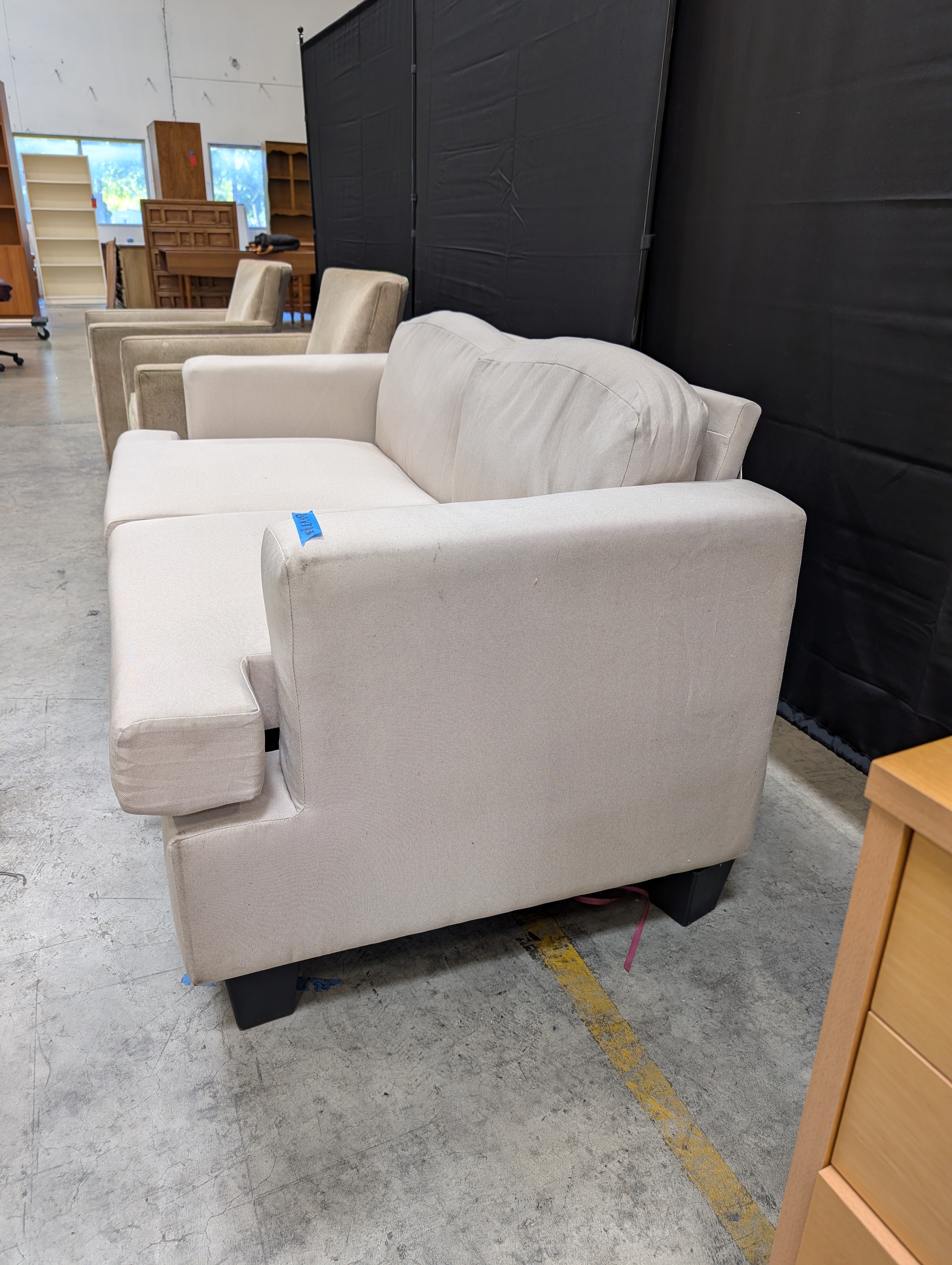 Light Gray Fabric Loveseat with Square Arms