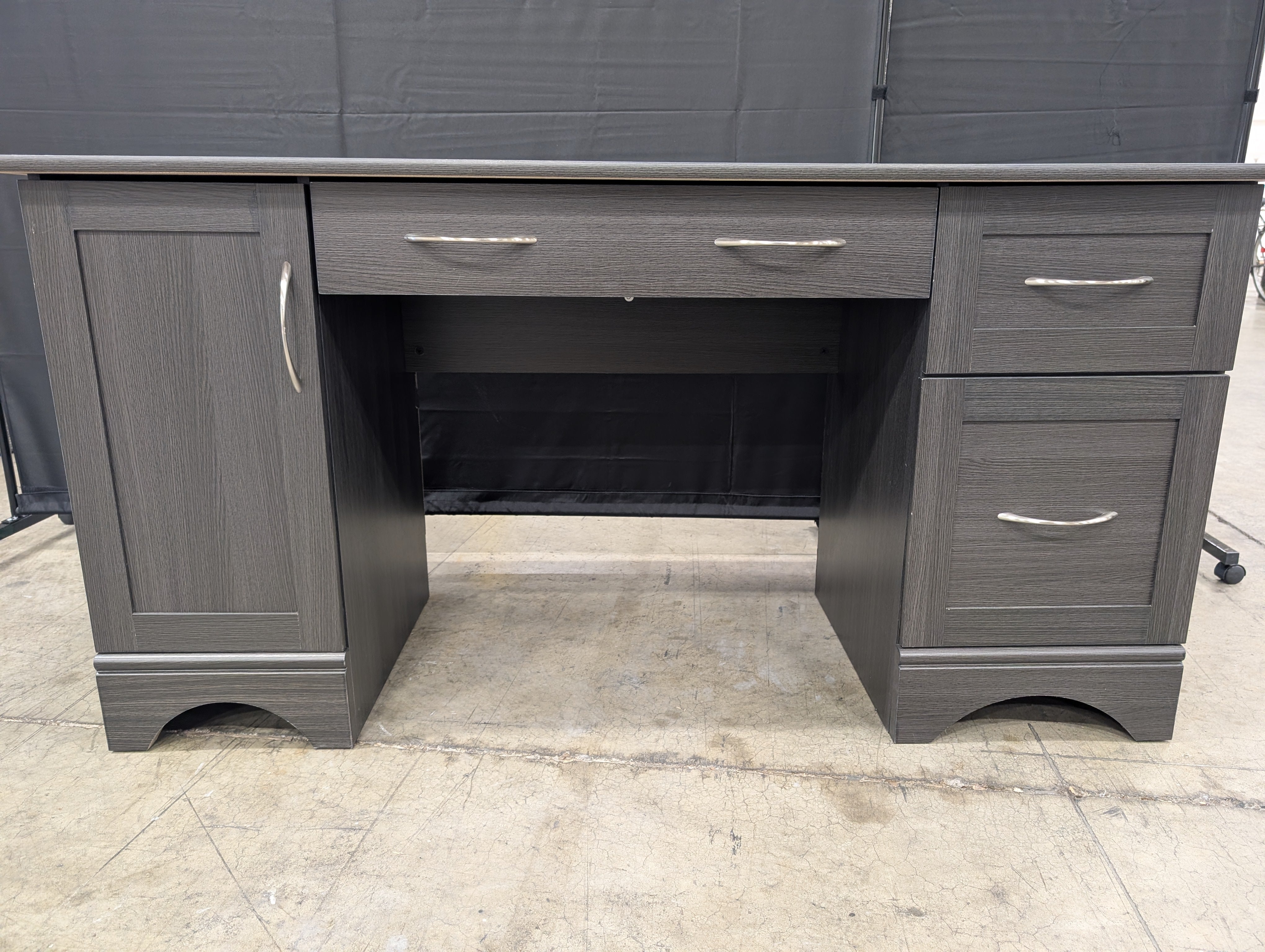 Dark Brown Wood-Look Office Desk with Storage Drawers