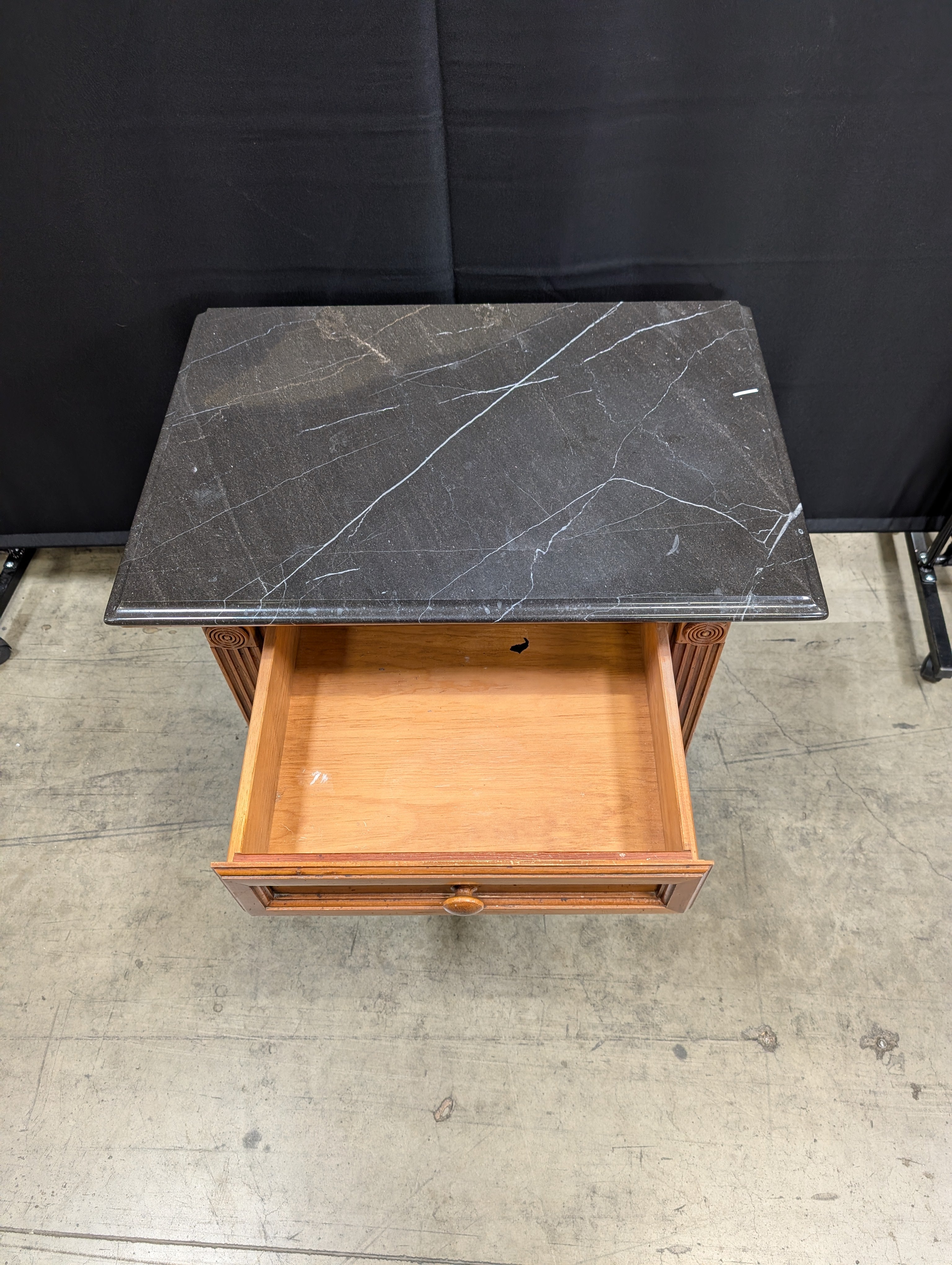 Dark Marble Top Derimasa Wood Nightstand